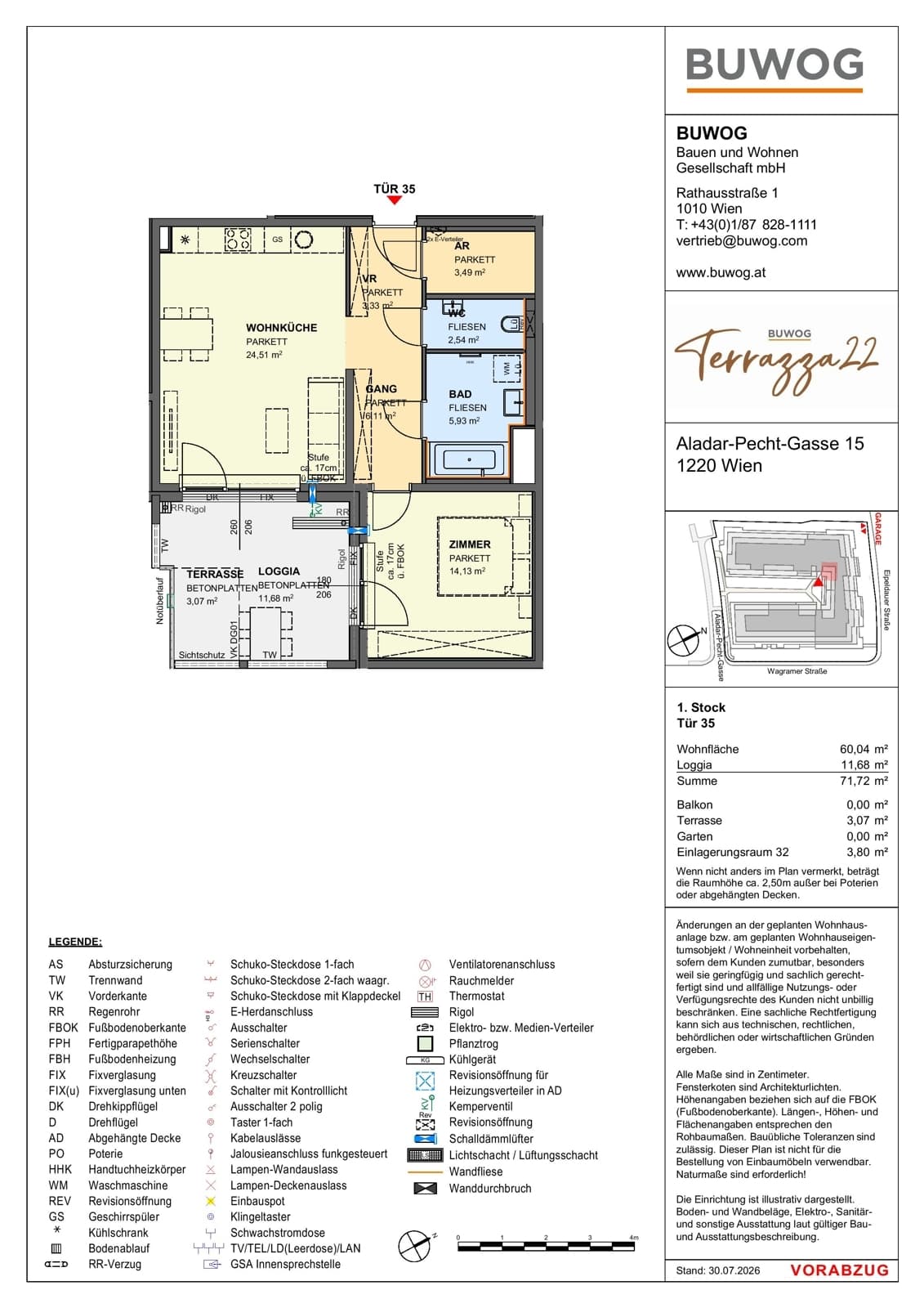 Floorplan Top 15.35 — Terrazza22 — 2 Rooms — 60 m² — 1. OG — Südost