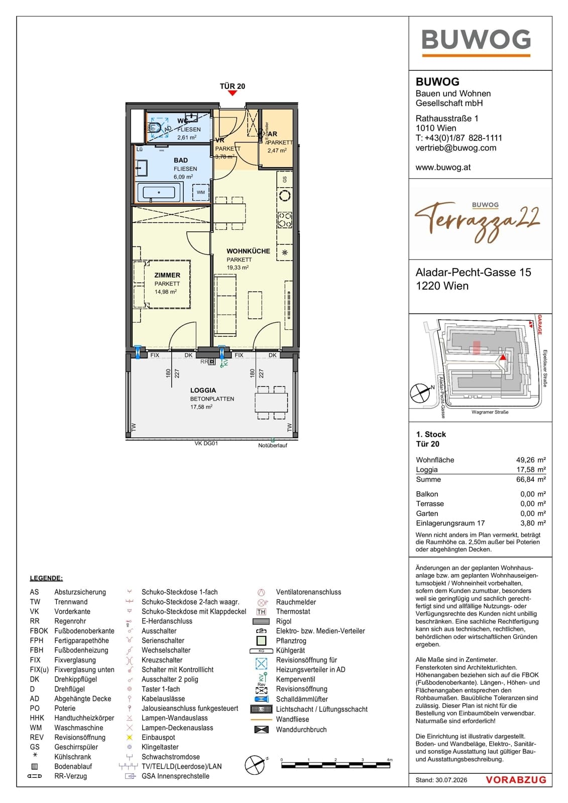 Floorplan Top 15.20 — Terrazza22 — 2 Rooms — 49.3 m² — 1. OG — Südost