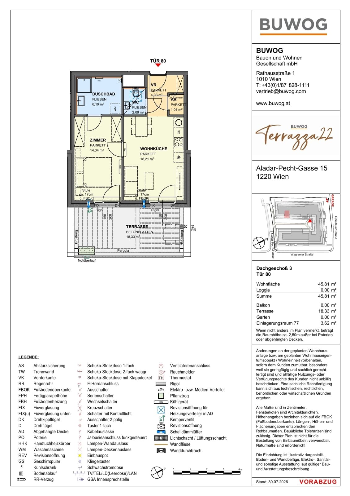 Floorplan Top 15.80 — Terrazza22 — 2 Rooms — 45.8 m² — 3. DG — Südost