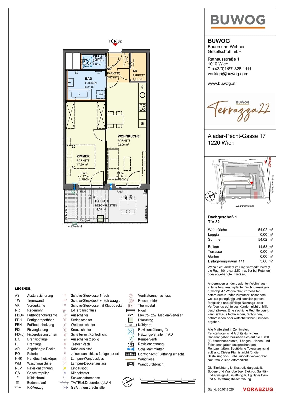 Floorplan Top 17.32 — Terrazza22 — 2 Rooms — 54 m² — 1. DG — Südost