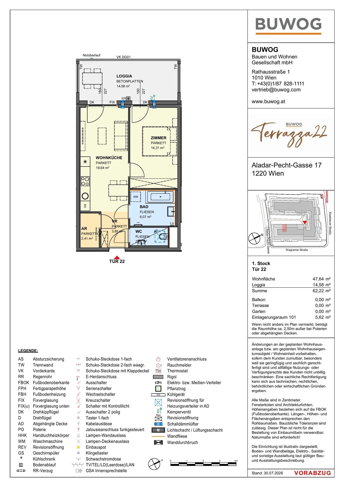 Floorplan Top 17.22 — Terrazza22 — 2 Rooms — 47.6 m² — 1. OG — Nordwest