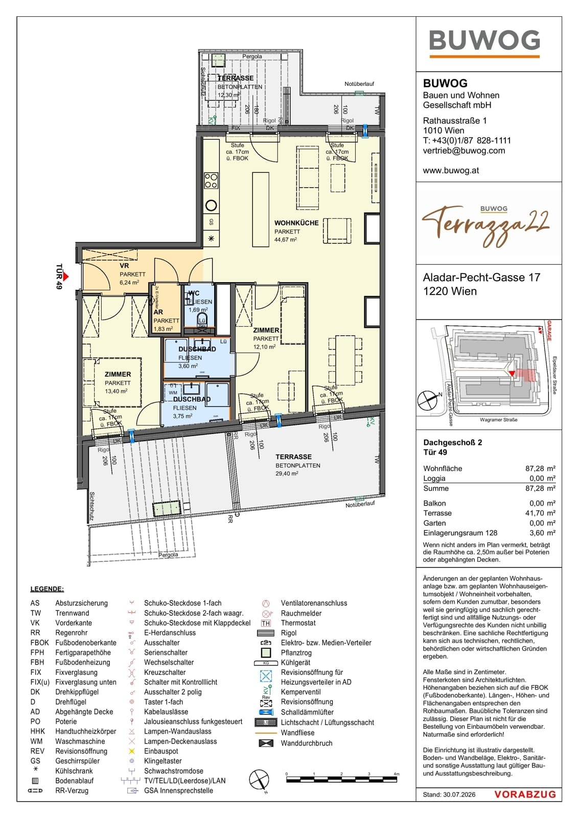 Floorplan Top 17.49 — Terrazza22 — 3 Rooms — 87.3 m² — 2. DG — Südwest