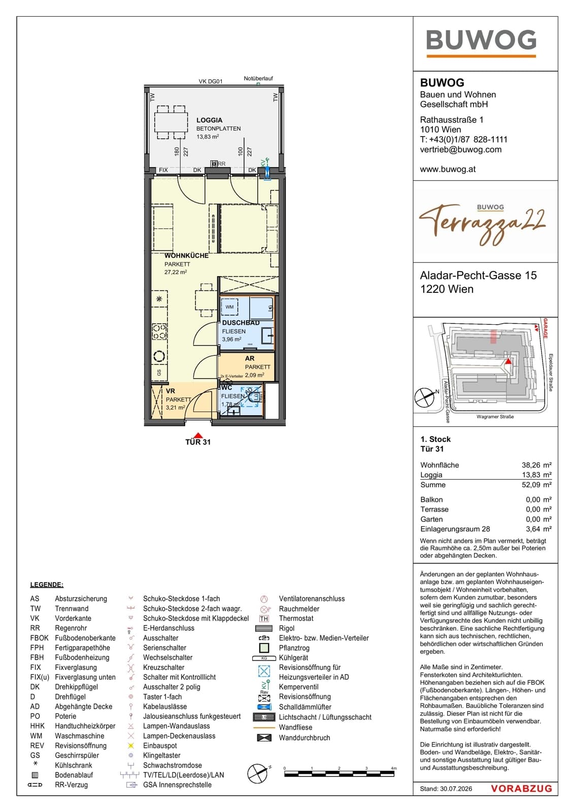 Floorplan Top 15.31 — Terrazza22 — 1 Rooms — 38.3 m² — 1. OG — Nordwest