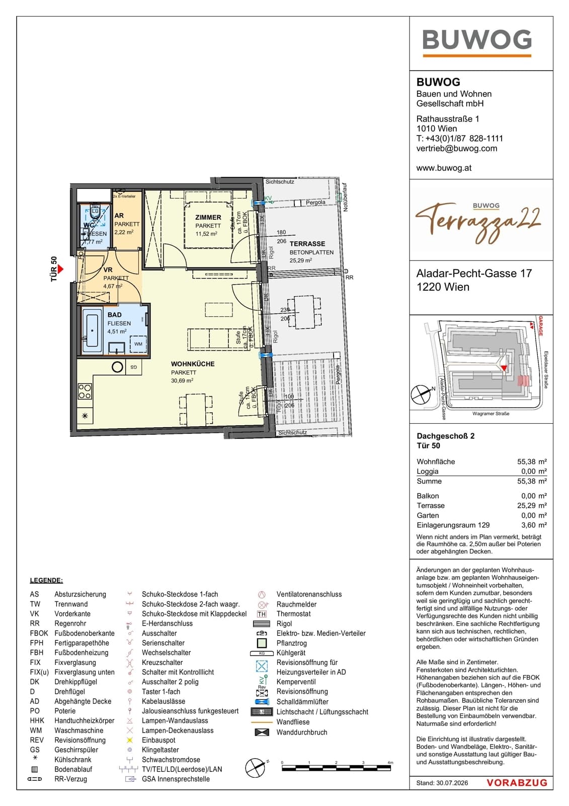 Floorplan Top 17.50 — Terrazza22 — 2 Rooms — 55.4 m² — 2. DG — Nordost