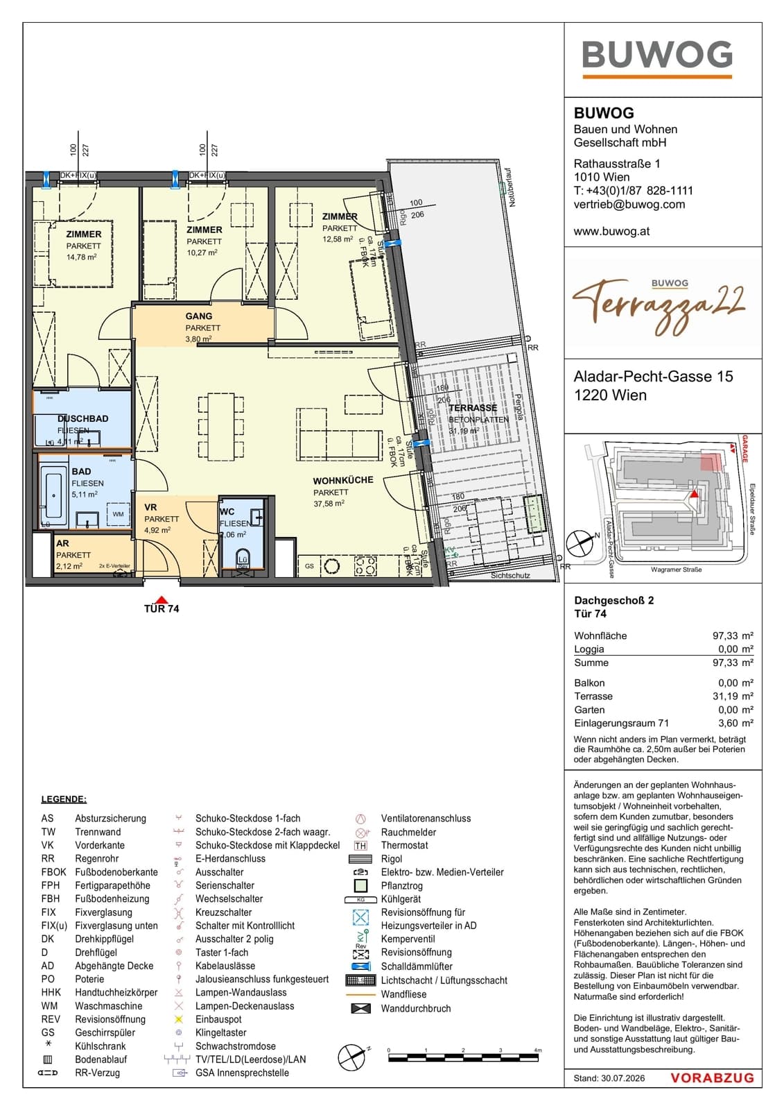 Floorplan Top 15.74 — Terrazza22 — 4 Rooms — 97.3 m² — 2. DG — Nordost