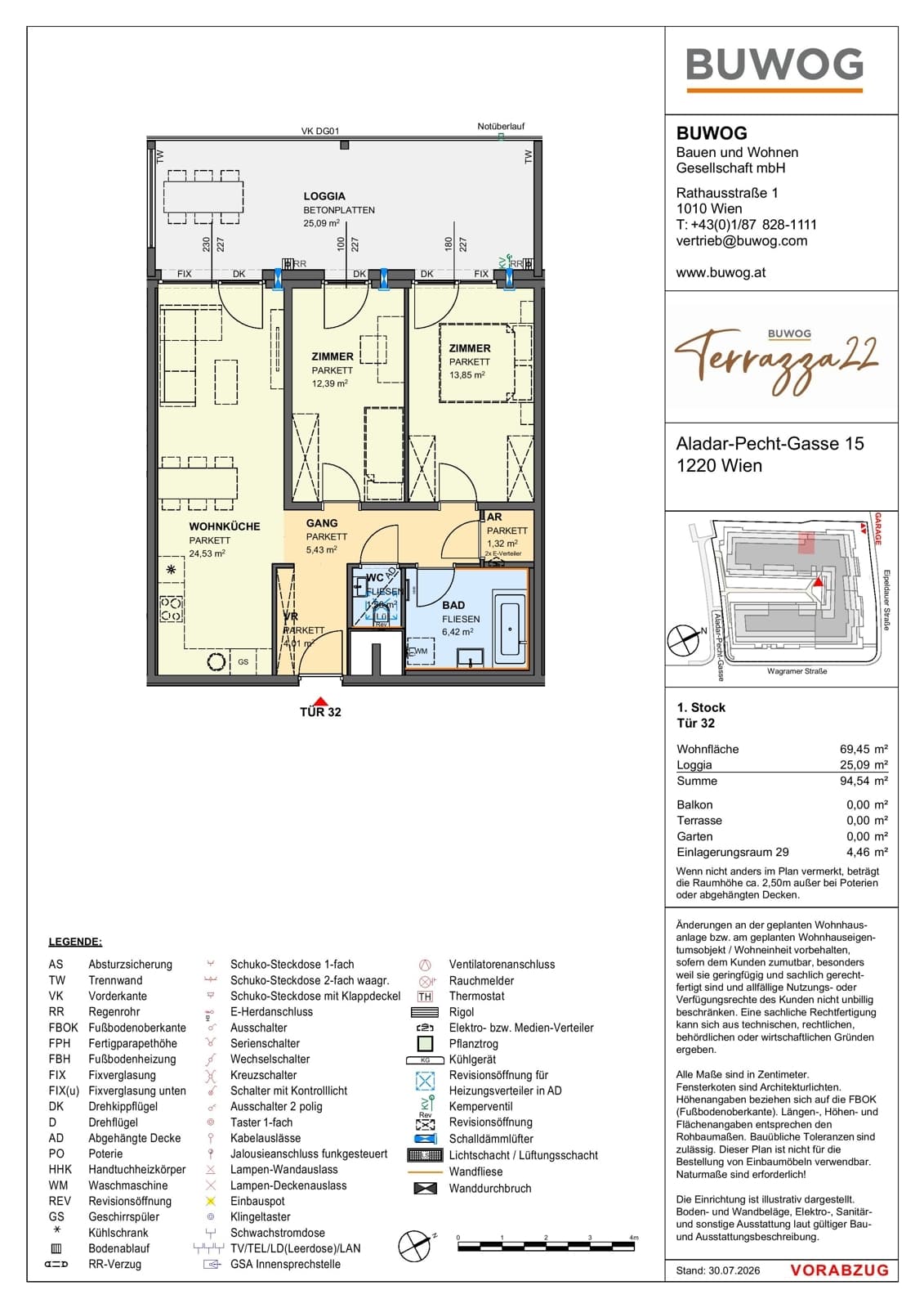 Floorplan Top 15.32 — Terrazza22 — 3 Rooms — 69.5 m² — 1. OG — Nordwest