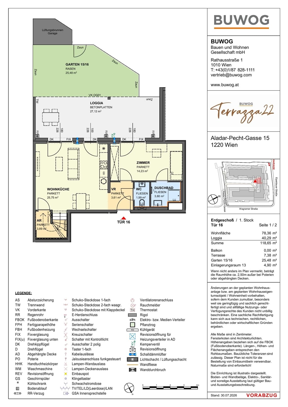 Floorplan Top 15.16 — Terrazza22 — 3 Rooms — 78.4 m² — EG — Südwest — Floorplan 1/2