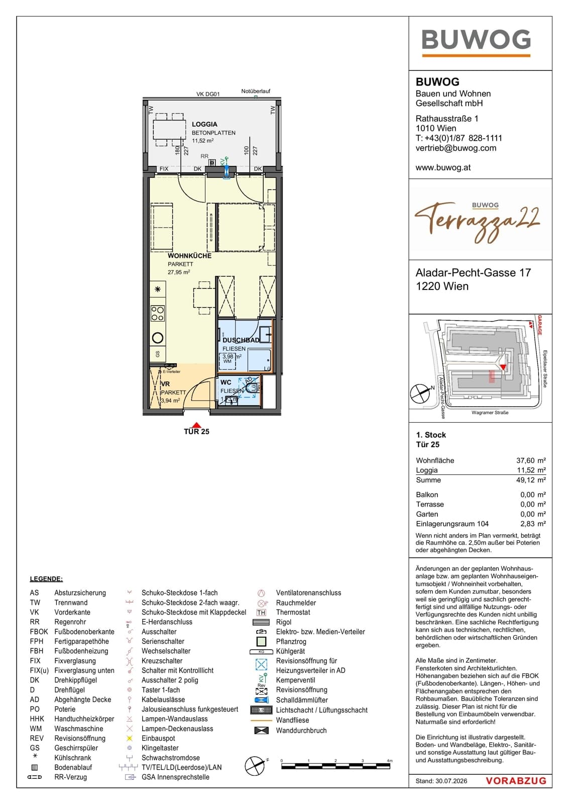 Floorplan Top 17.25 — Terrazza22 — 1 Rooms — 37.6 m² — 1. OG — Nordwest