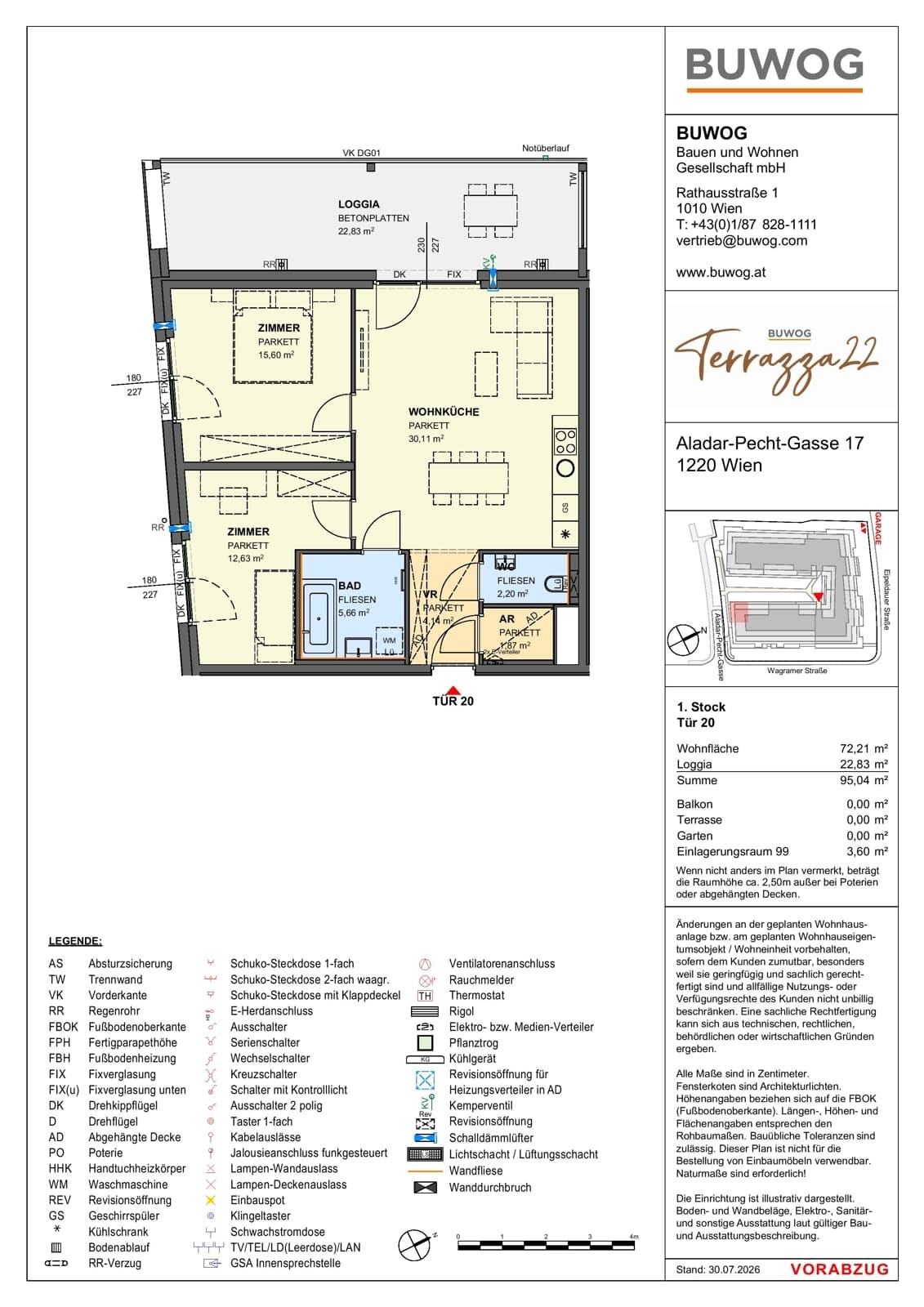 Floorplan Top 17.20 — Terrazza22 — 3 Rooms — 72.2 m² — 1. OG — Nordwest