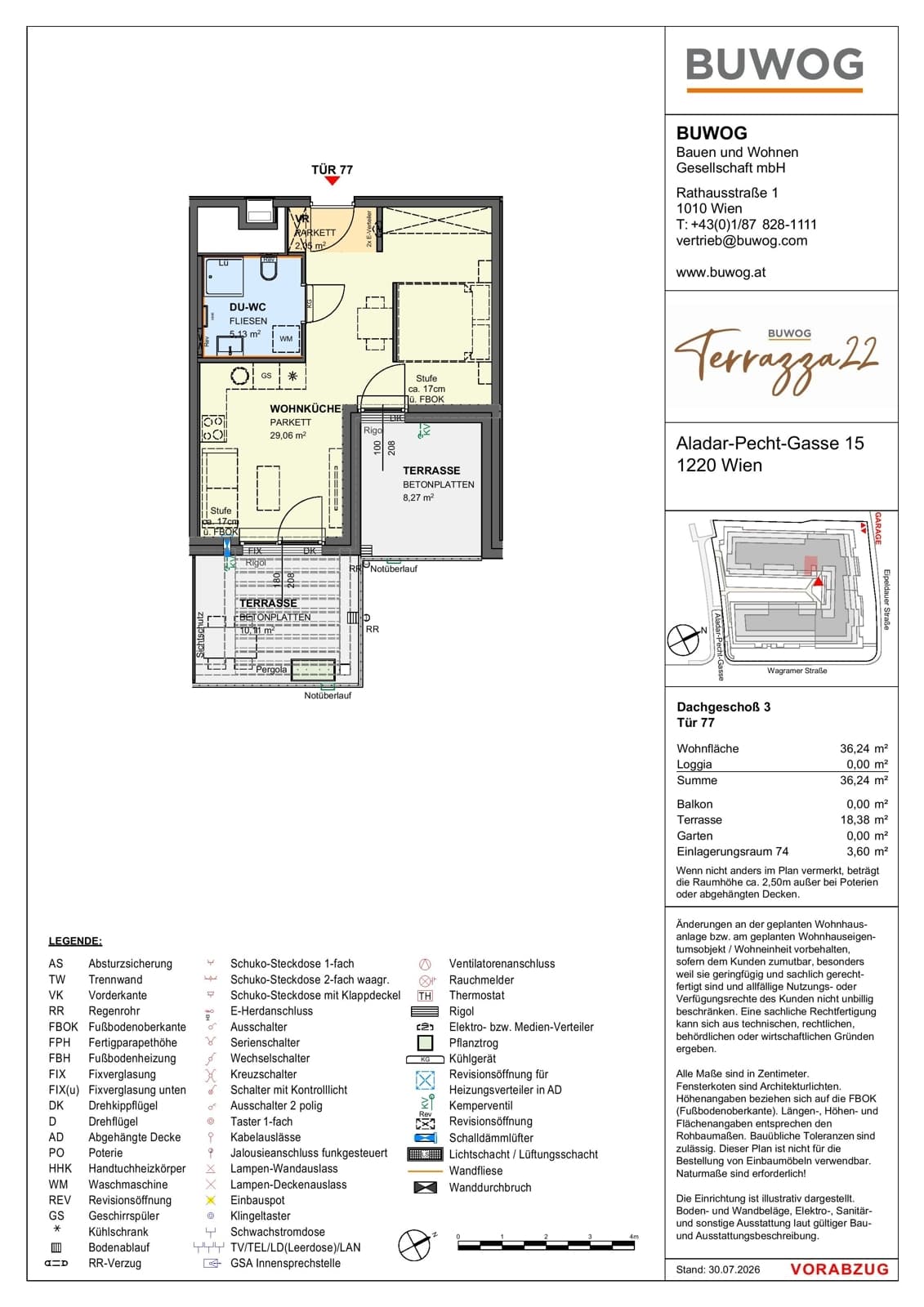 Floorplan Top 15.77 — Terrazza22 — 1 Rooms — 36.3 m² — 3. DG — Südost