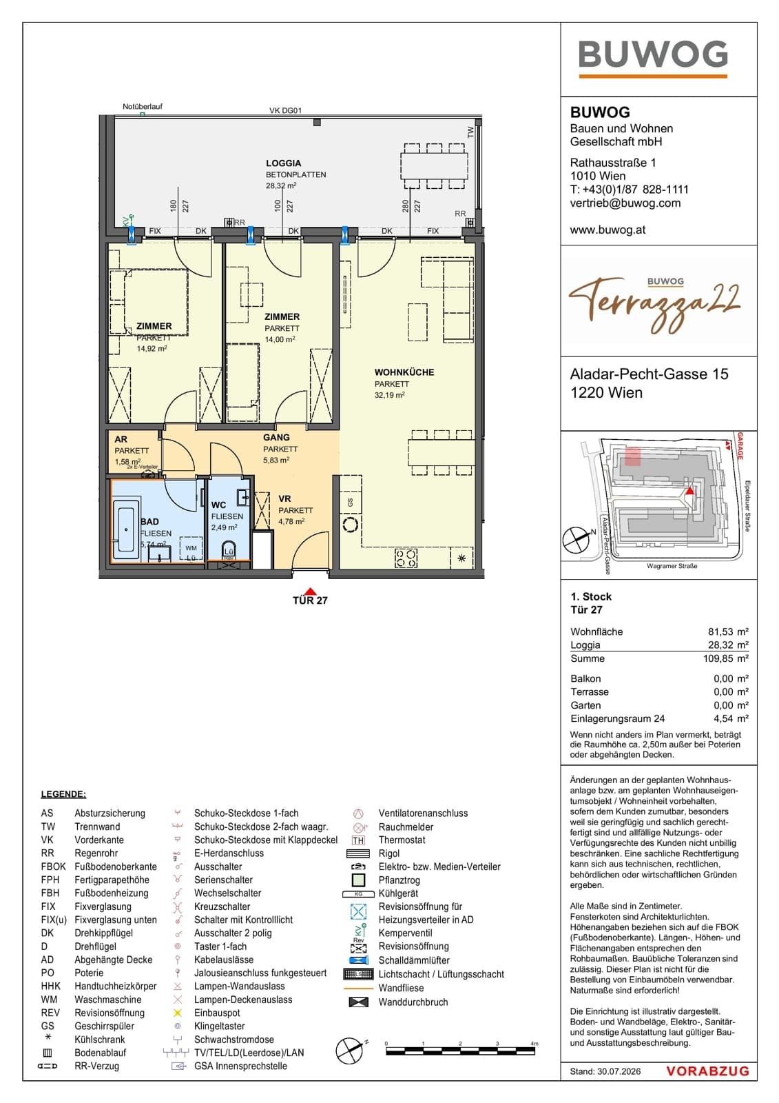 Floorplan Top 15.27 — Terrazza22 — 3 Rooms — 81.5 m² — 1. OG — Nordwest