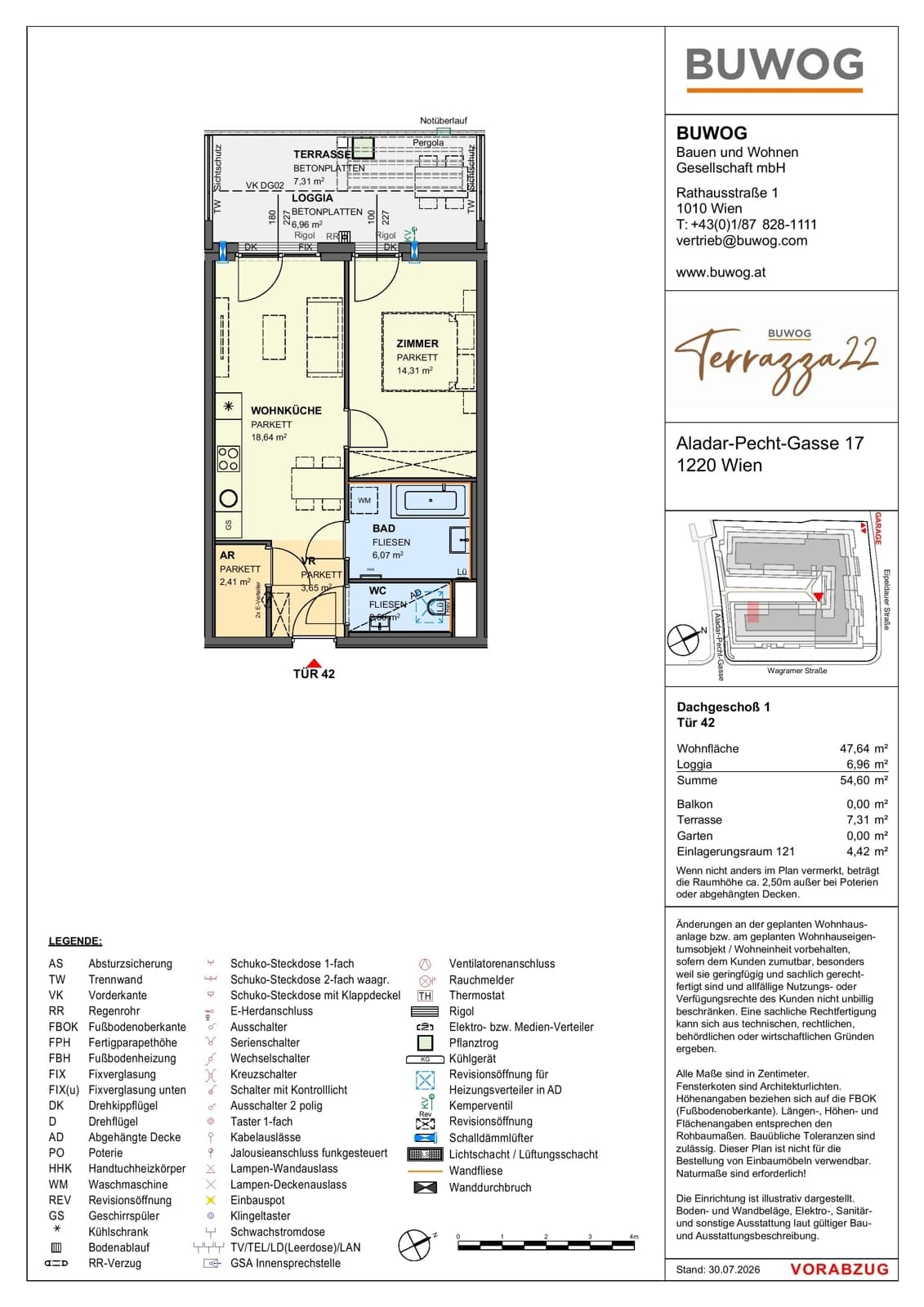 Floorplan Top 17.42 — Terrazza22 — 2 Rooms — 47.6 m² — 1. DG — Nordwest