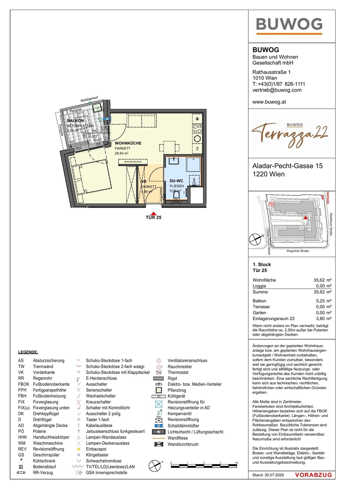 Floorplan Top 15.25 — Terrazza22 — 1 Rooms — 35.6 m² — 1. OG — Südwest