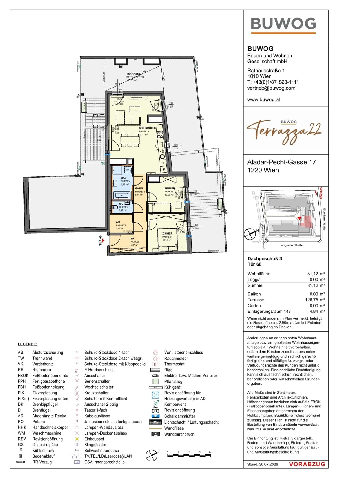 Floorplan Top 17.68 — Terrazza22 — 3 Rooms — 81.1 m² — 3. DG — Südwest