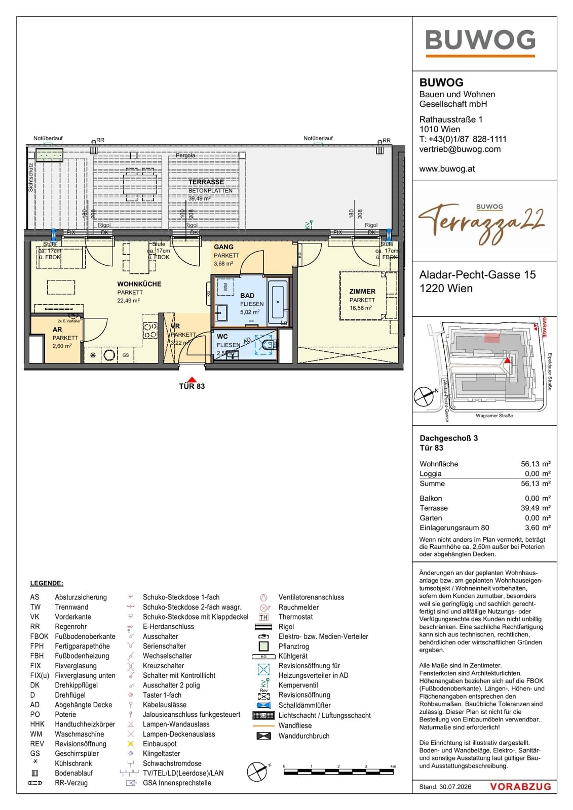 Floorplan Top 15.83 — Terrazza22 — 2 Rooms — 56.1 m² — 3. DG — Nordwest