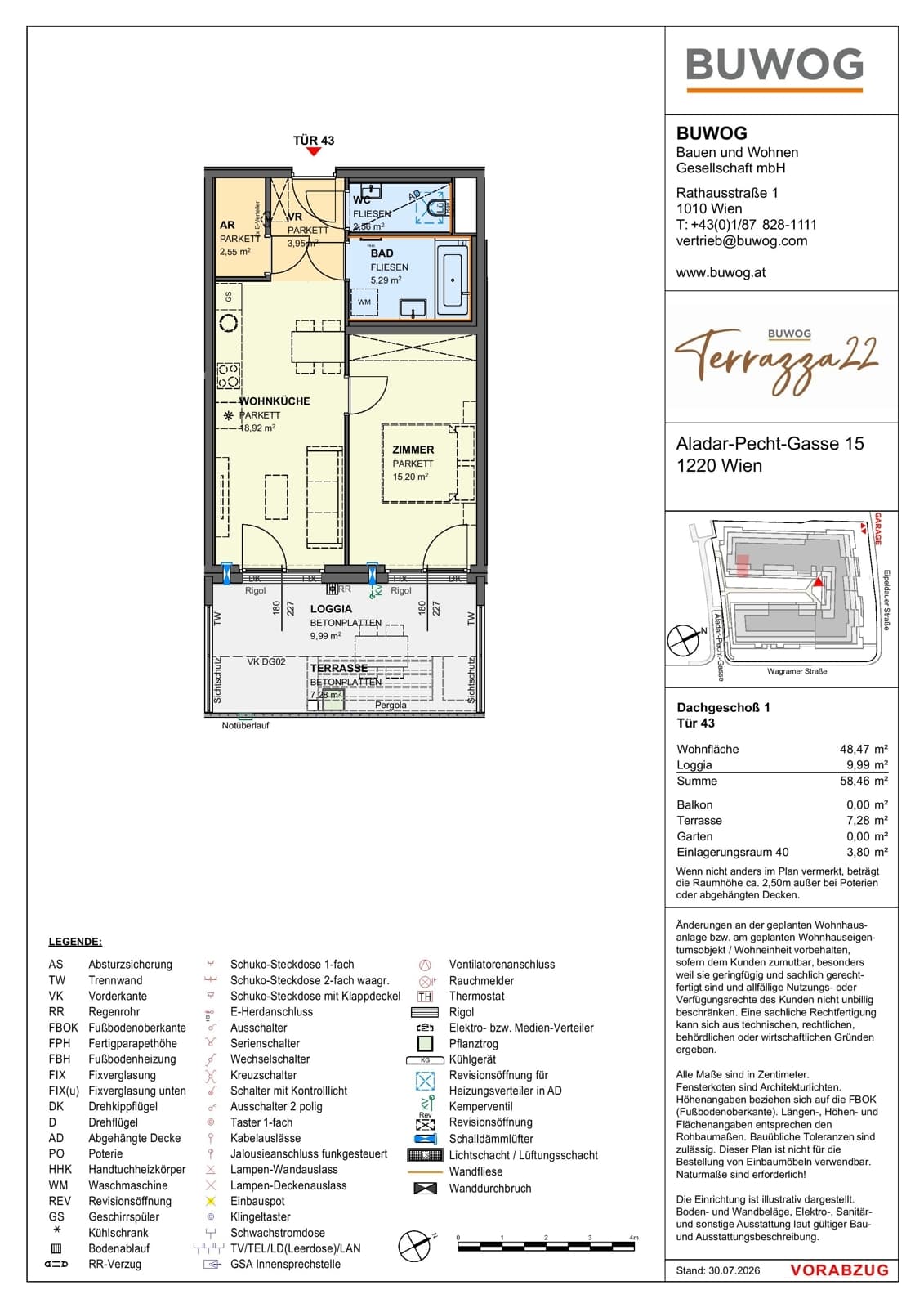 Floorplan Top 15.43 — Terrazza22 — 2 Rooms — 48.5 m² — 1. DG — Südost