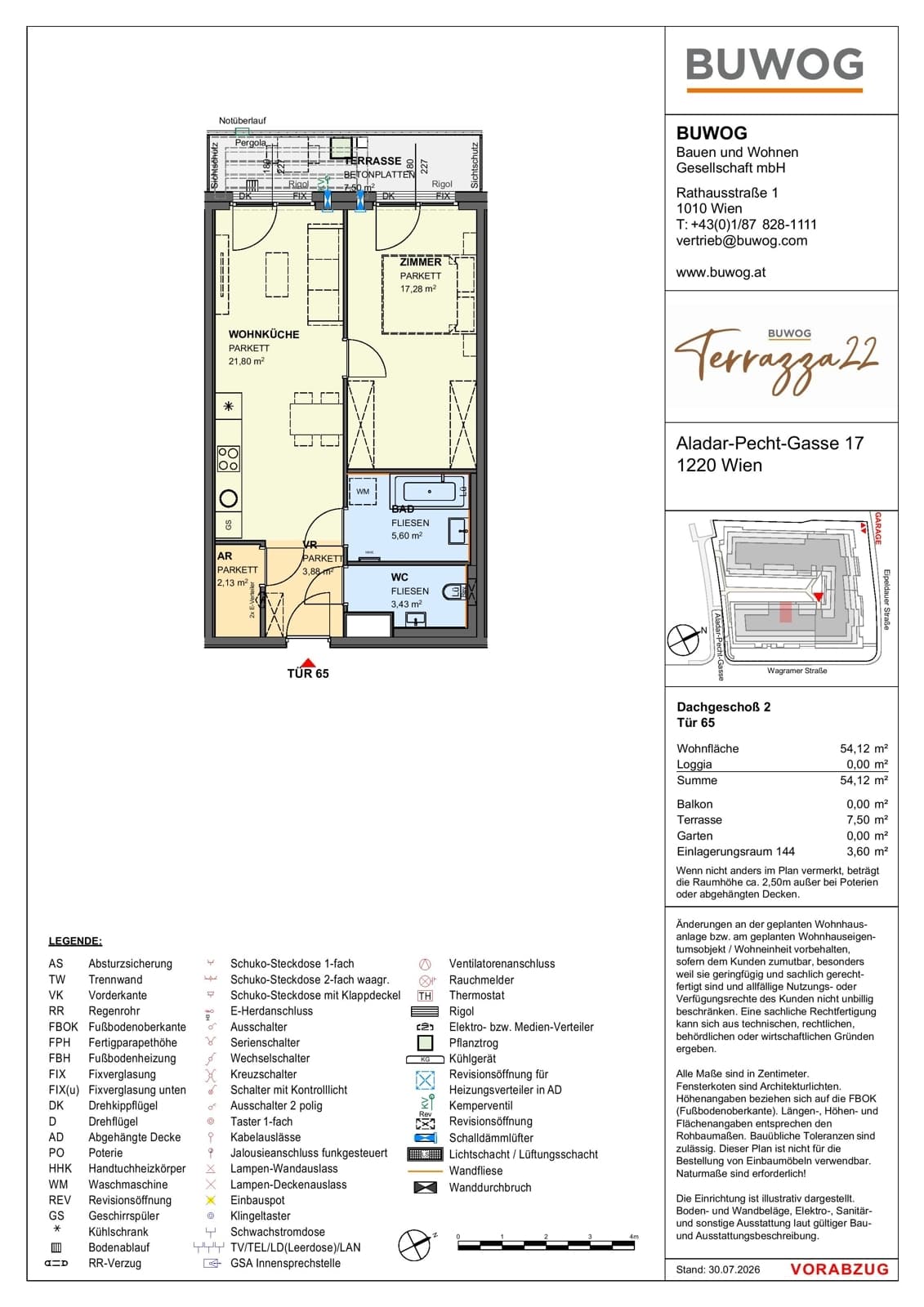 Floorplan Top 17.65 — Terrazza22 — 2 Rooms — 54.1 m² — 2. DG — Nordwest