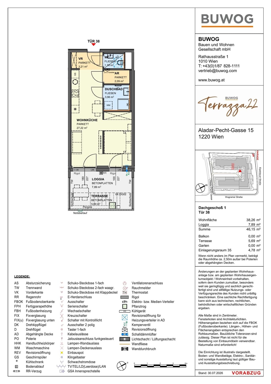 Floorplan Top 15.38 — Terrazza22 — 1 Rooms — 38.3 m² — 1. DG — Südost