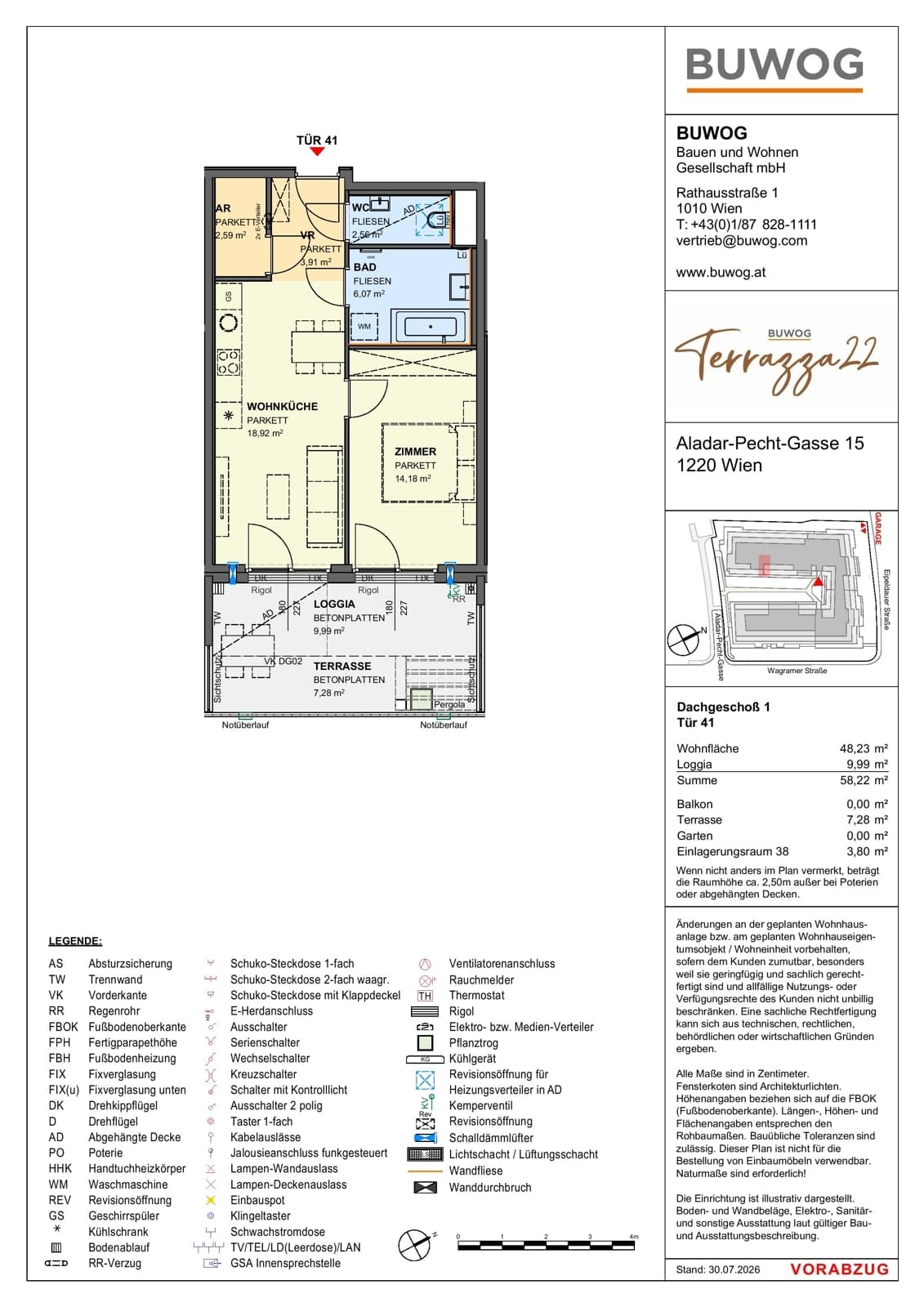 Floorplan Top 15.41 — Terrazza22 — 2 Rooms — 48.2 m² — 1. DG — Südost