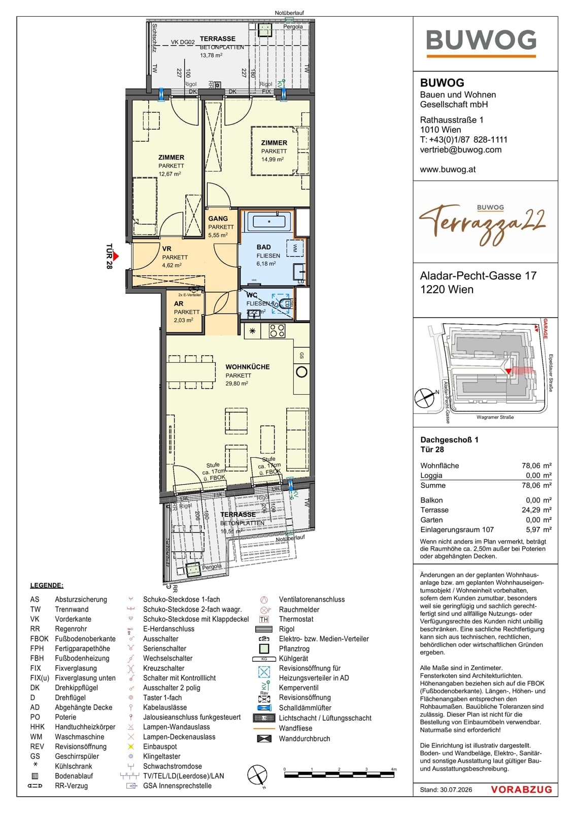 Floorplan Top 17.28 — Terrazza22 — 3 Rooms — 78.1 m² — 1. DG — Nordost