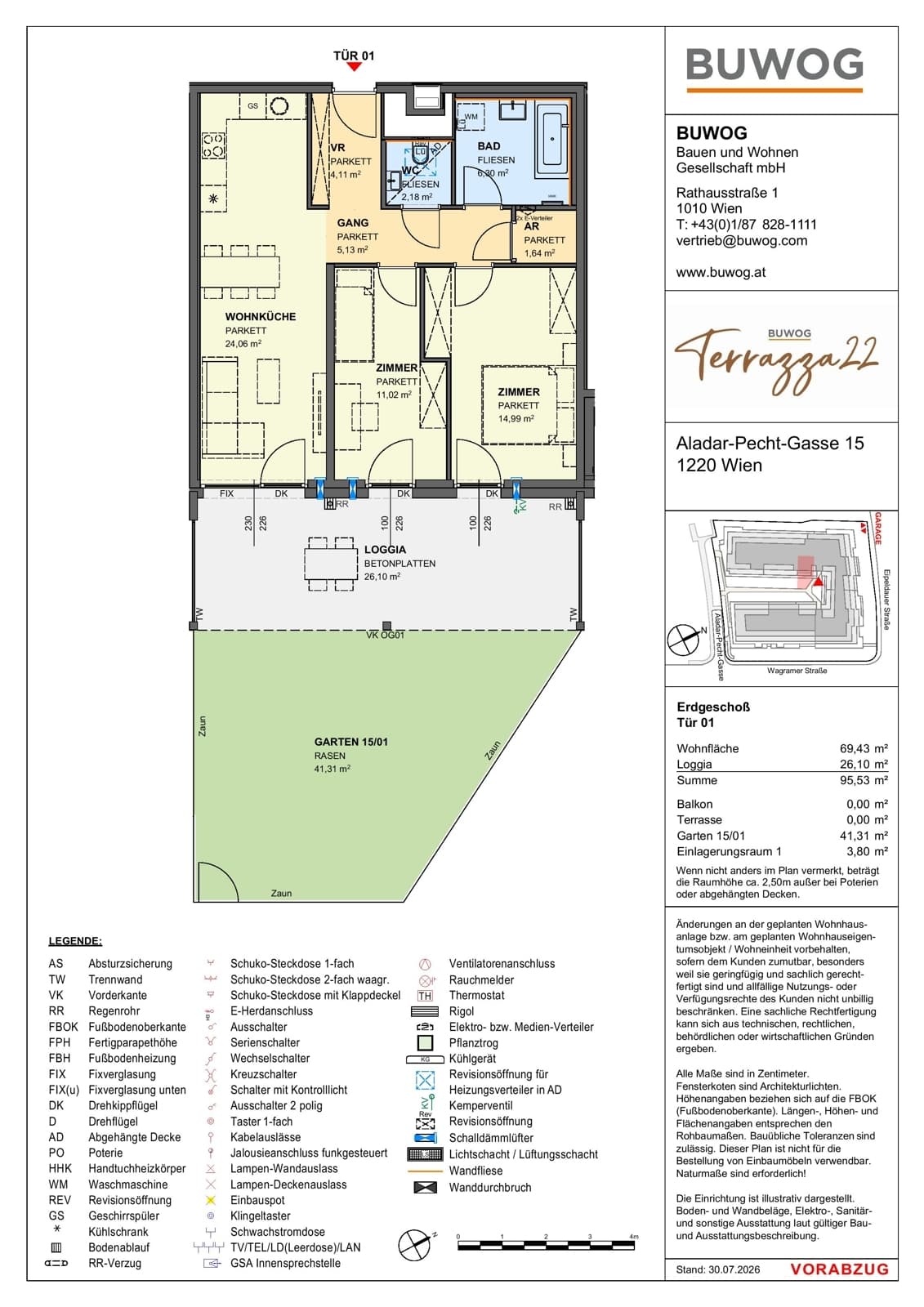 Floorplan Top 15.01 — Terrazza22 — 3 Rooms — 69.4 m² — EG — Südost