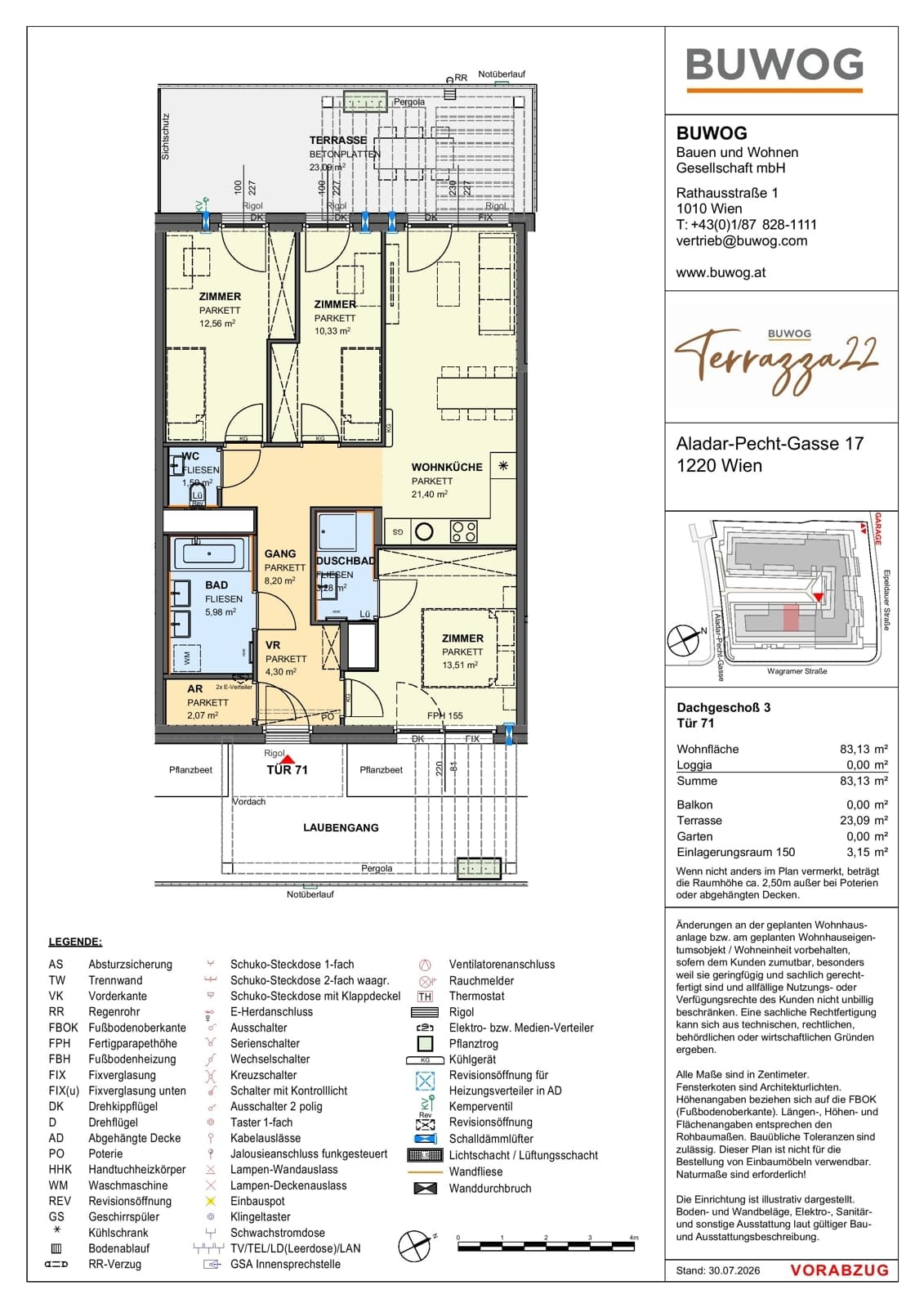 Floorplan Top 17.71 — Terrazza22 — 4 Rooms — 83.1 m² — 3. DG — Nordwest