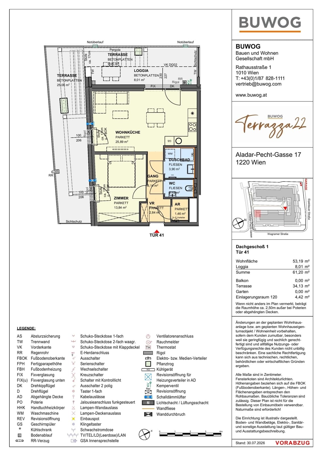 Floorplan Top 17.41 — Terrazza22 — 2 Rooms — 53.2 m² — 1. DG — Nordwest