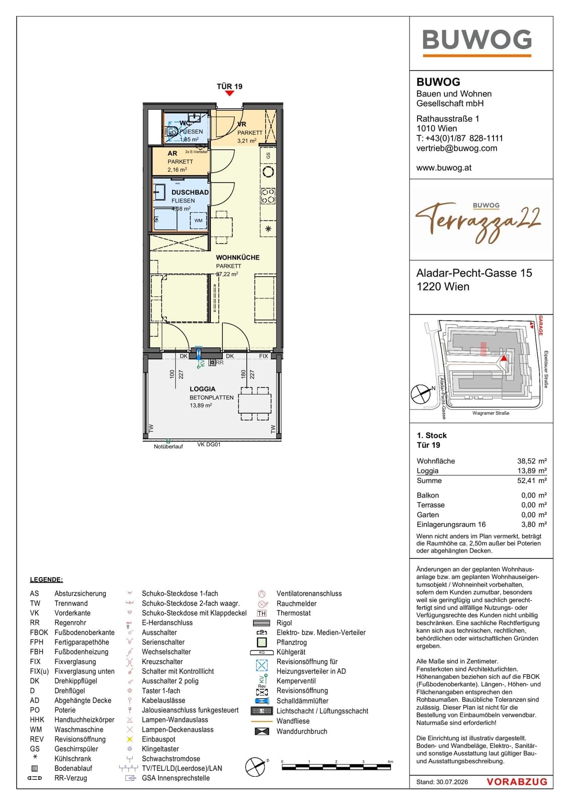 Floorplan Top 15.19 — Terrazza22 — 1 Rooms — 38.5 m² — 1. OG — Südost