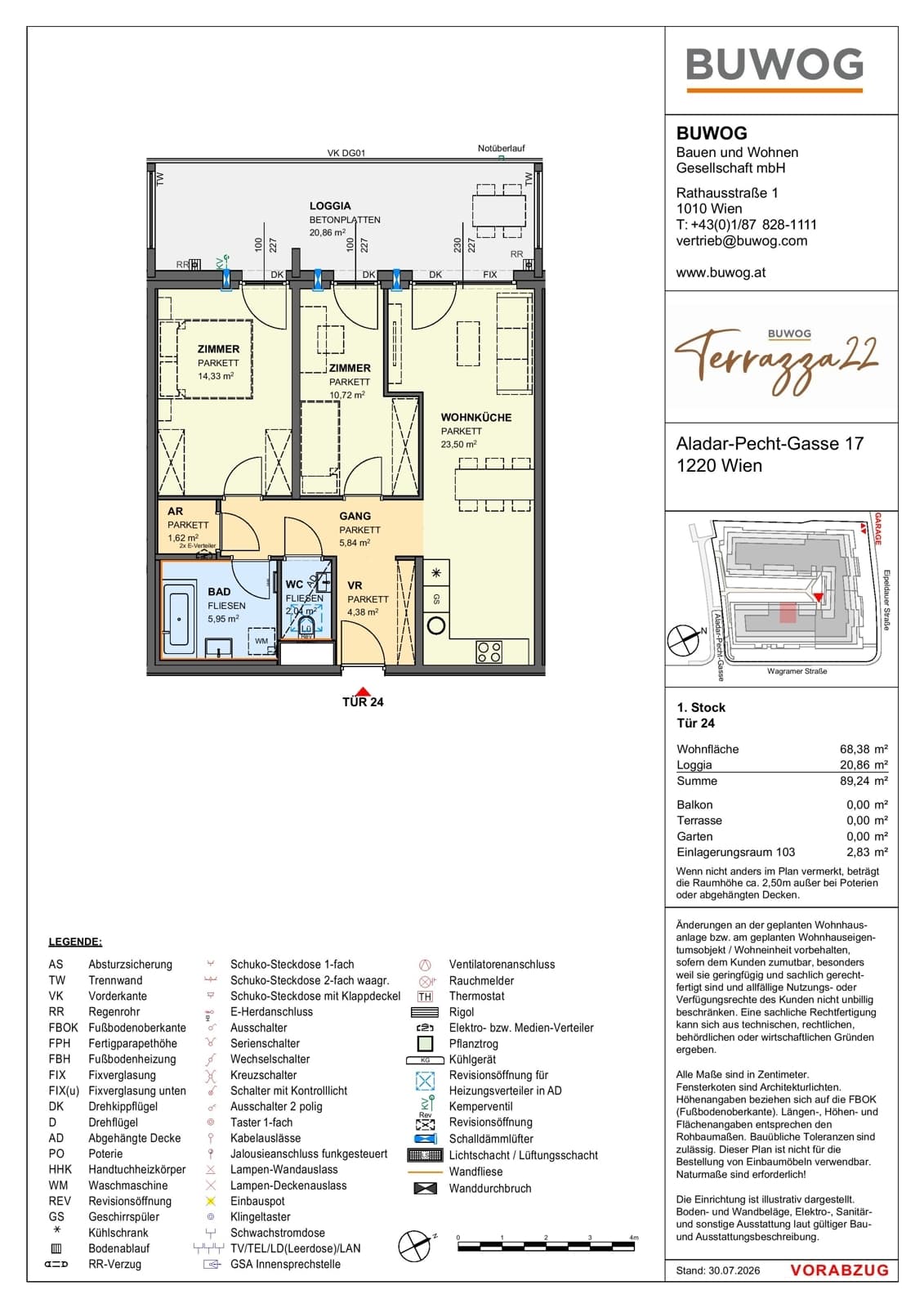 Floorplan Top 17.24 — Terrazza22 — 3 Rooms — 68.4 m² — 1. OG — Nordwest