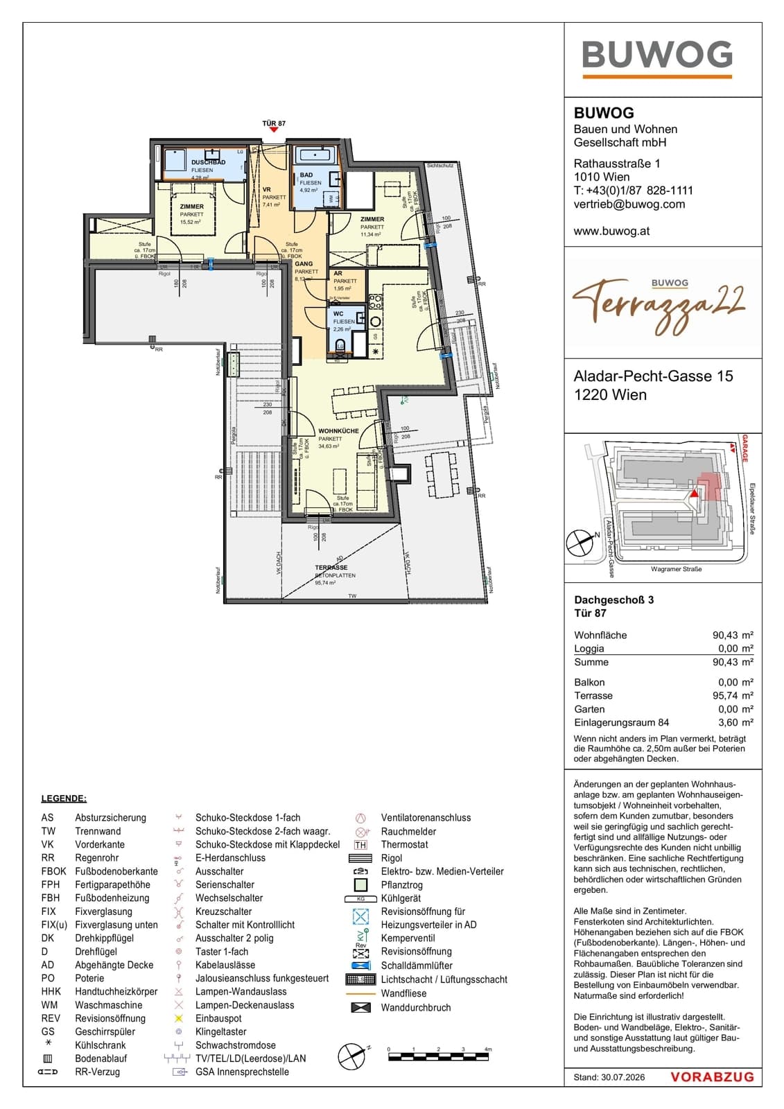 Floorplan Top 15.87 — Terrazza22 — 3 Rooms — 90.4 m² — 3. DG — Südwest