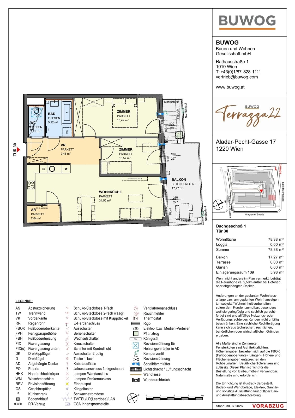 Floorplan Top 17.30 — Terrazza22 — 3 Rooms — 78.4 m² — 1. DG — Nordost