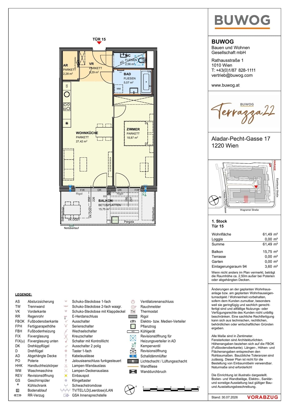 Floorplan Top 17.15 — Terrazza22 — 2 Rooms — 61.5 m² — 1. OG — Südost