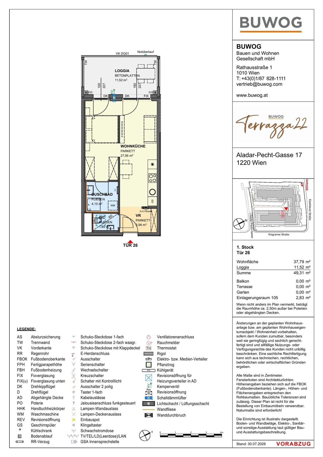 Floorplan Top 17.26 — Terrazza22 — 1 Rooms — 37.8 m² — 1. OG — Nordwest