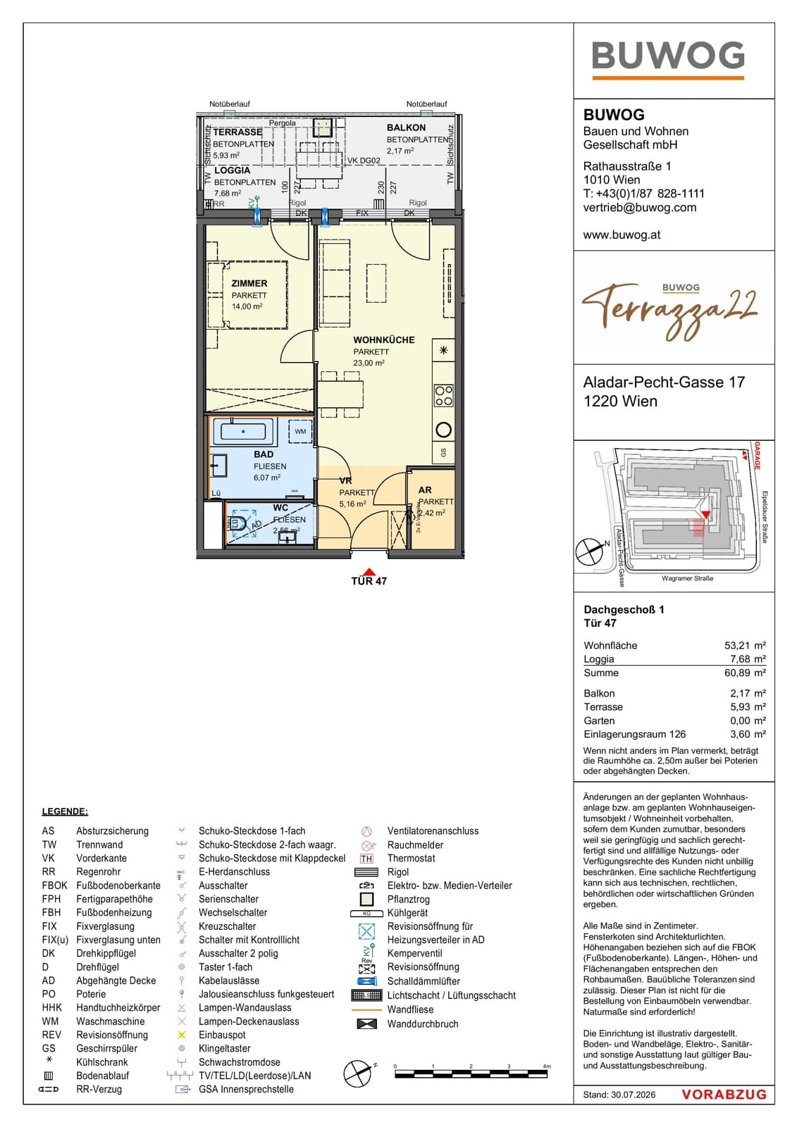 Floorplan Top 17.47 — Terrazza22 — 2 Rooms — 53.2 m² — 1. DG — Nordwest