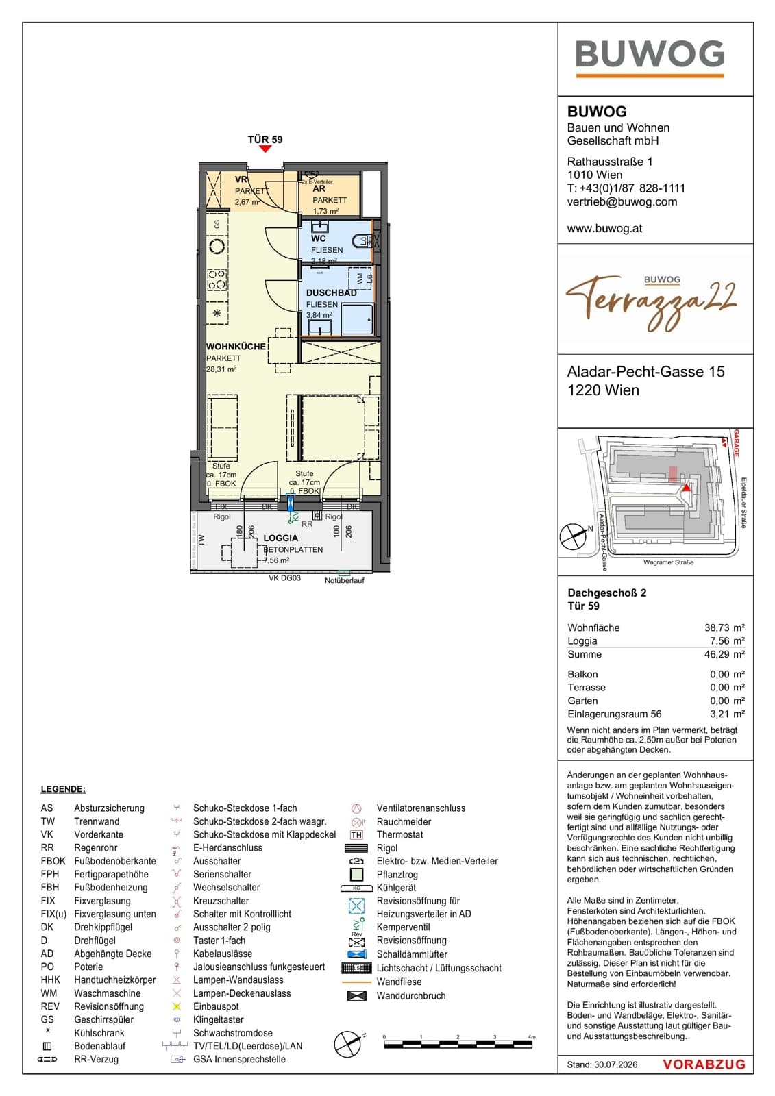 Floorplan Top 15.59 — Terrazza22 — 1 Rooms — 38.7 m² — 2. DG — Südost