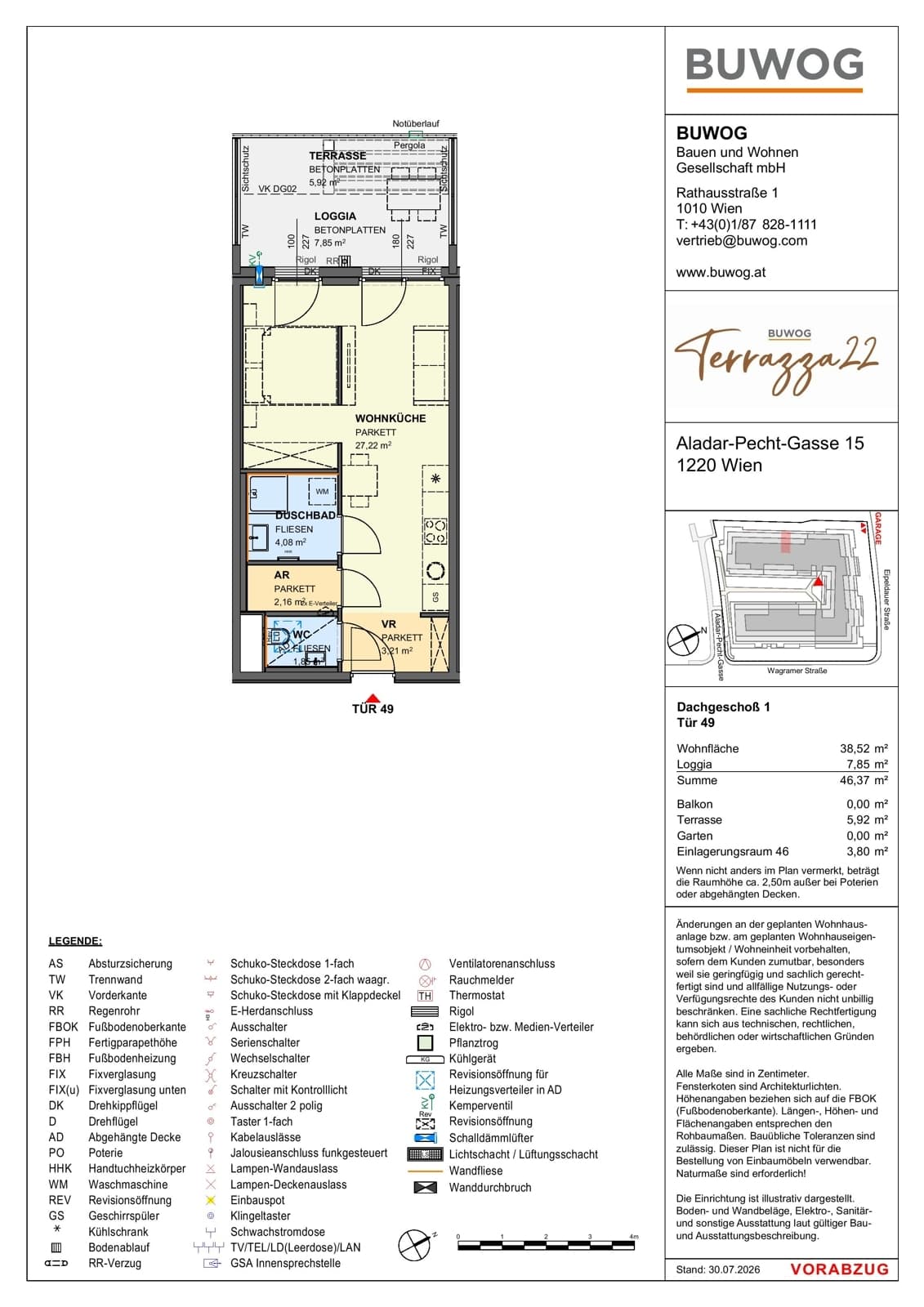 Floorplan Top 15.49 — Terrazza22 — 1 Rooms — 38.5 m² — 1. DG — Nordwest