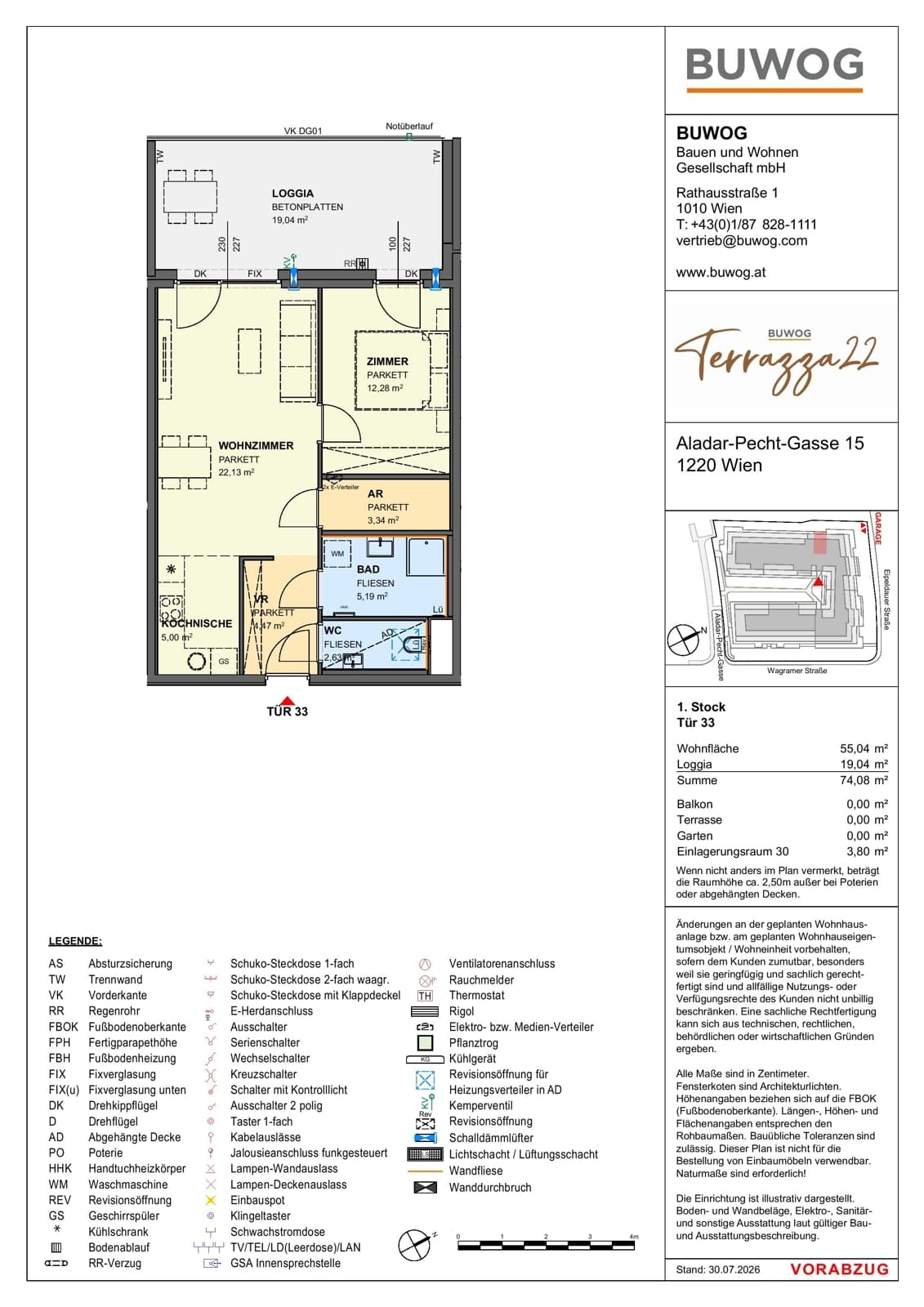 Floorplan Top 15.33 — Terrazza22 — 2 Rooms — 55 m² — 1. OG — Nordwest