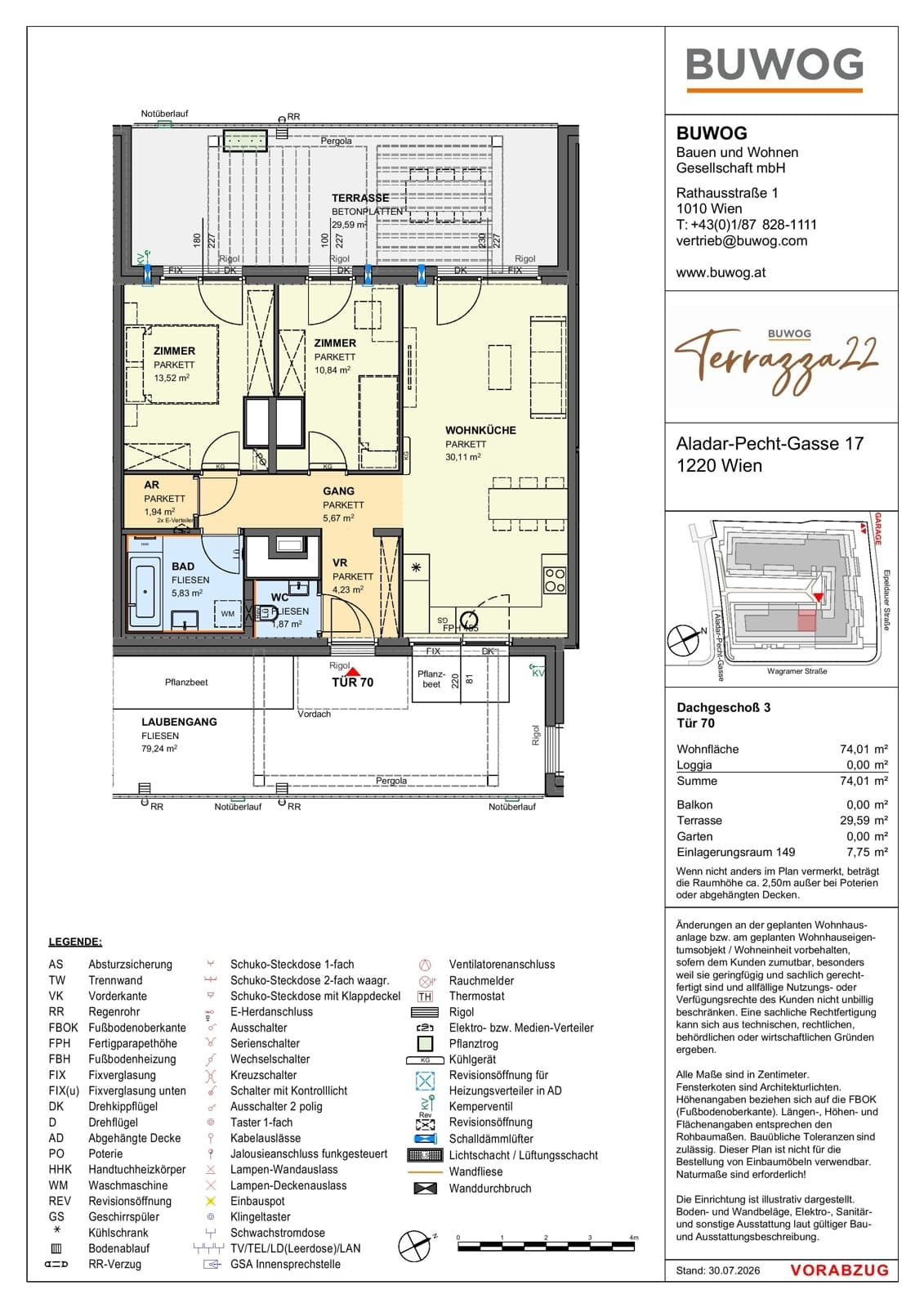 Floorplan Top 17.70 — Terrazza22 — 3 Rooms — 74 m² — 3. DG — Nordwest