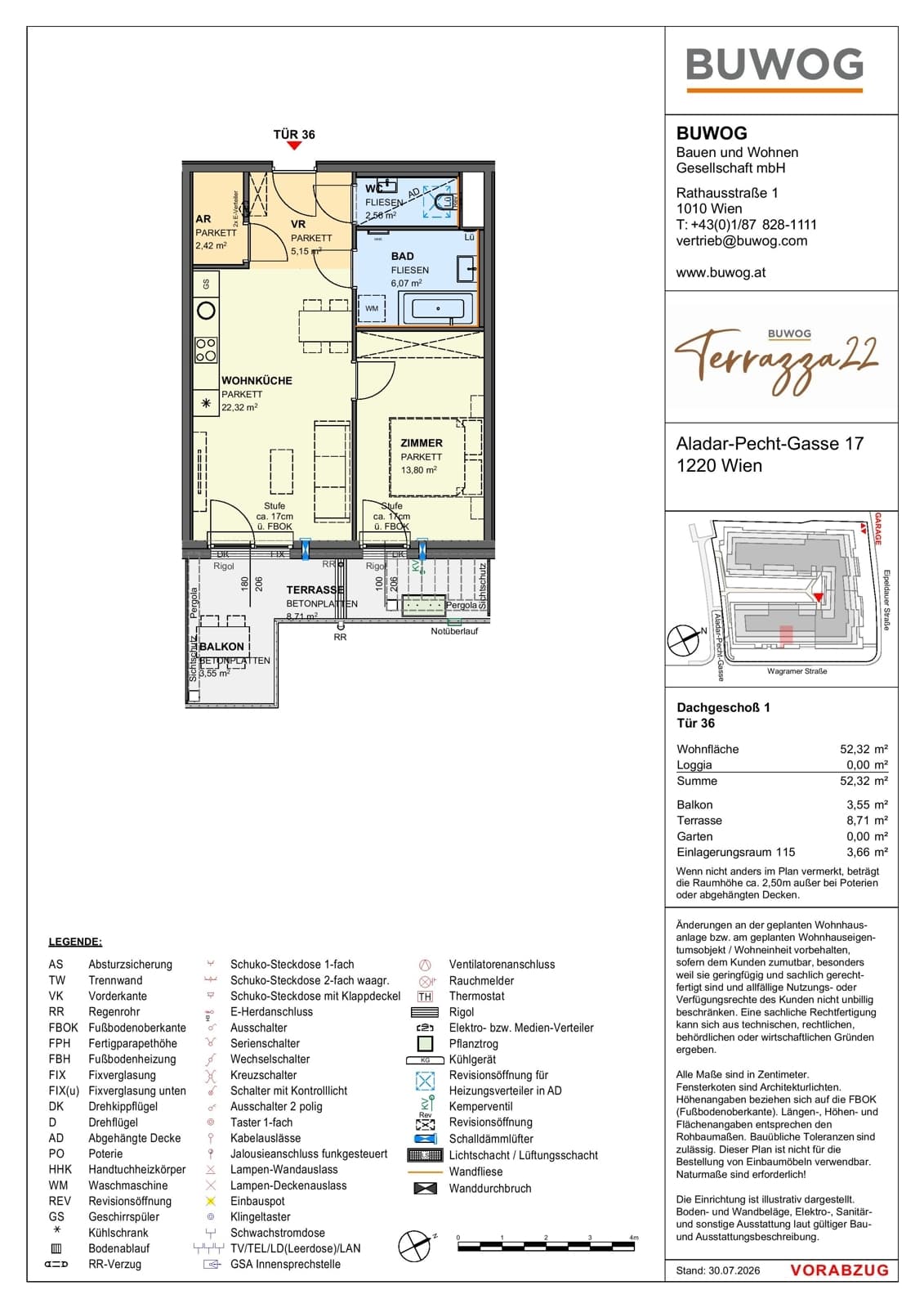 Floorplan Top 17.36 — Terrazza22 — 2 Rooms — 52.3 m² — 1. DG — Südost