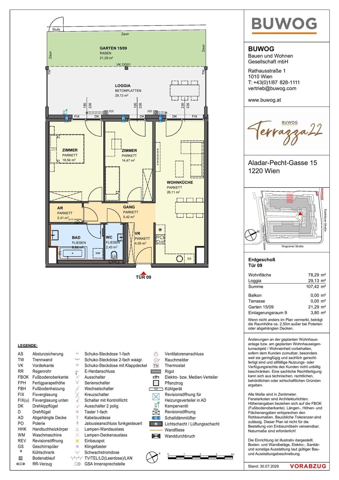 Floorplan Top 15.09 — Terrazza22 — 3 Rooms — 78.3 m² — EG — Nordwest
