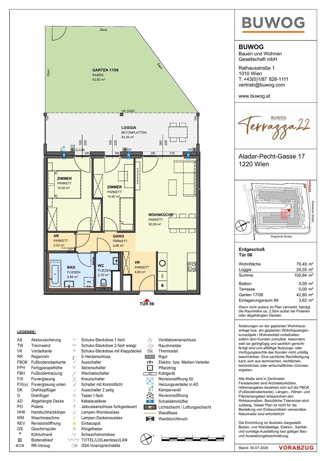 Floorplan Top 17.06 — Terrazza22 — 3 Rooms — 76.5 m² — EG — Nordwest