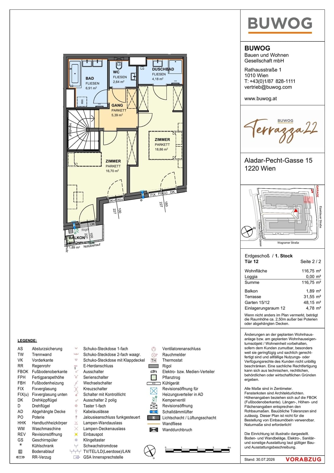 Floorplan Top 15.12 — Terrazza22 — 4 Rooms — 116.8 m² — EG — Nordost — Floorplan 1/2