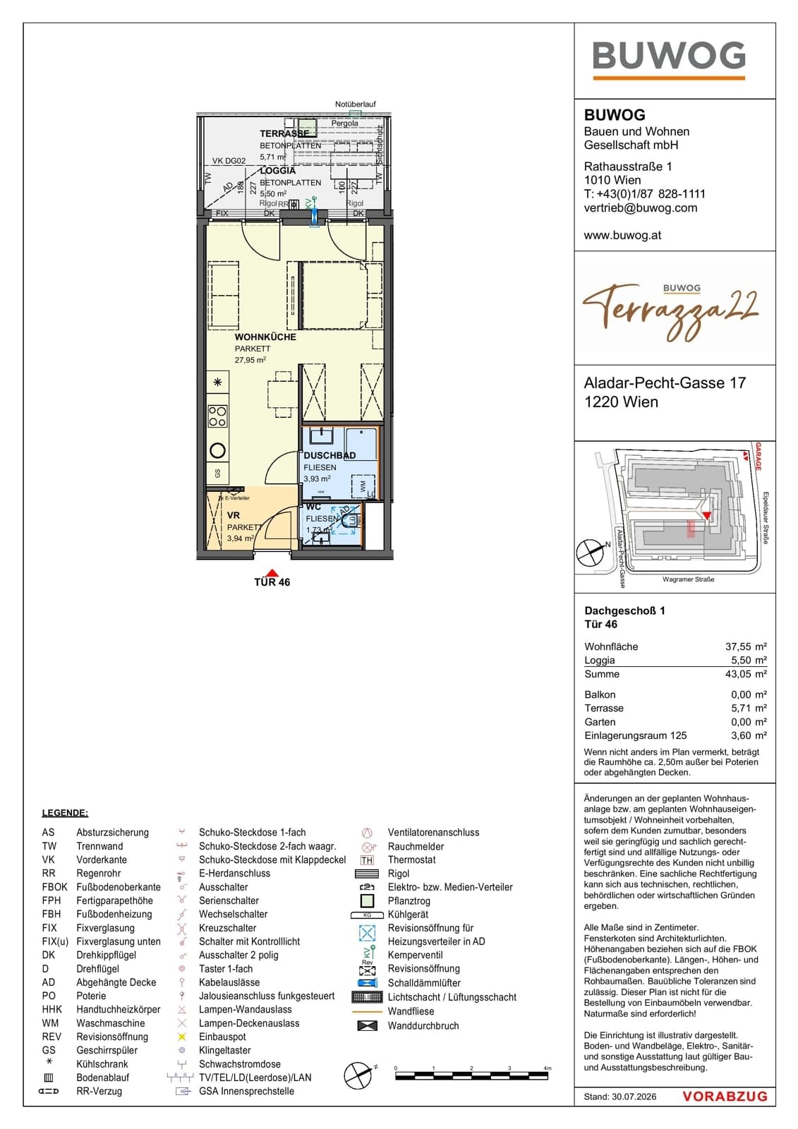 Floorplan Top 17.46 — Terrazza22 — 1 Rooms — 37.6 m² — 1. DG — Nordwest