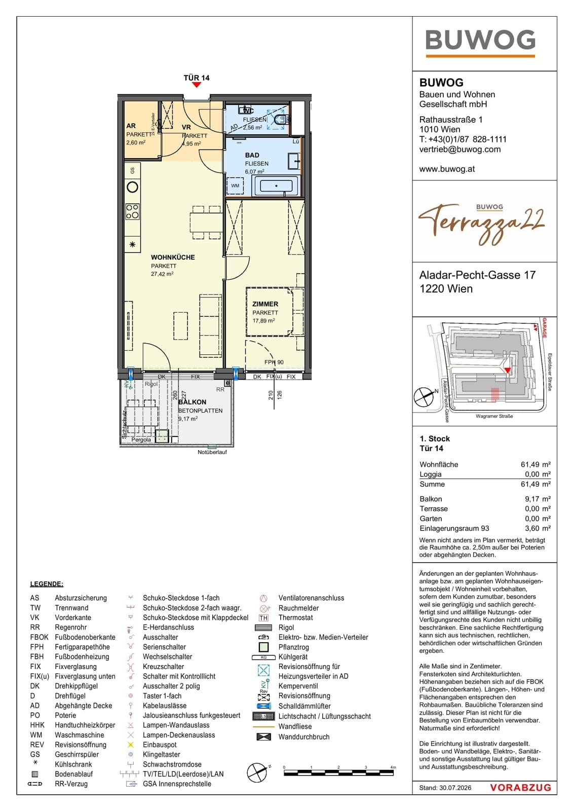 Floorplan Top 17.14 — Terrazza22 — 2 Rooms — 61.5 m² — 1. OG — Südost