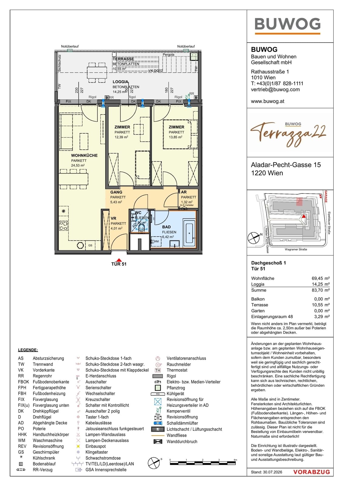 Floorplan Top 15.51 — Terrazza22 — 3 Rooms — 69.5 m² — 1. DG — Nordwest