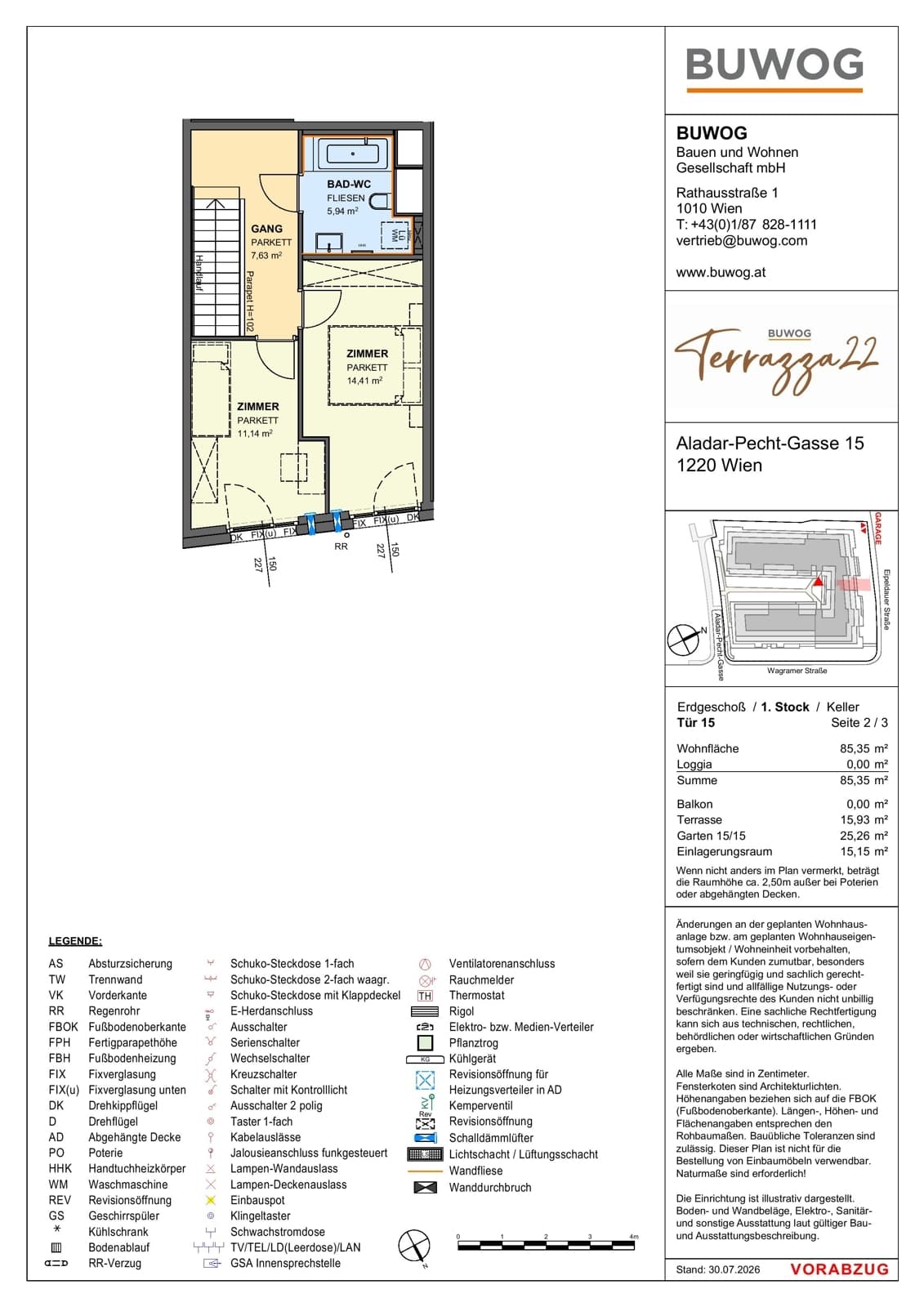 Floorplan Top 15.15 — Terrazza22 — 3 Rooms — 85.4 m² — EG — Nordost — Floorplan 2/3