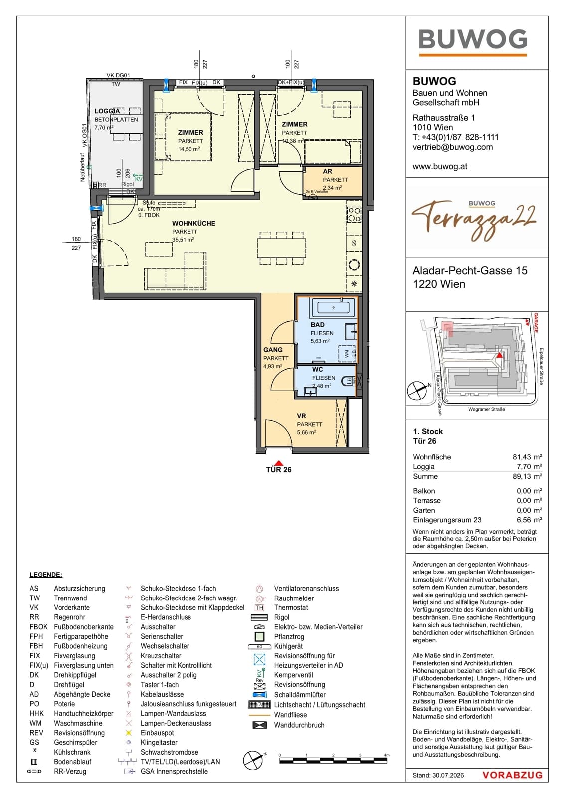 Floorplan Top 15.26 — Terrazza22 — 3 Rooms — 81.4 m² — 1. OG — Nordwest