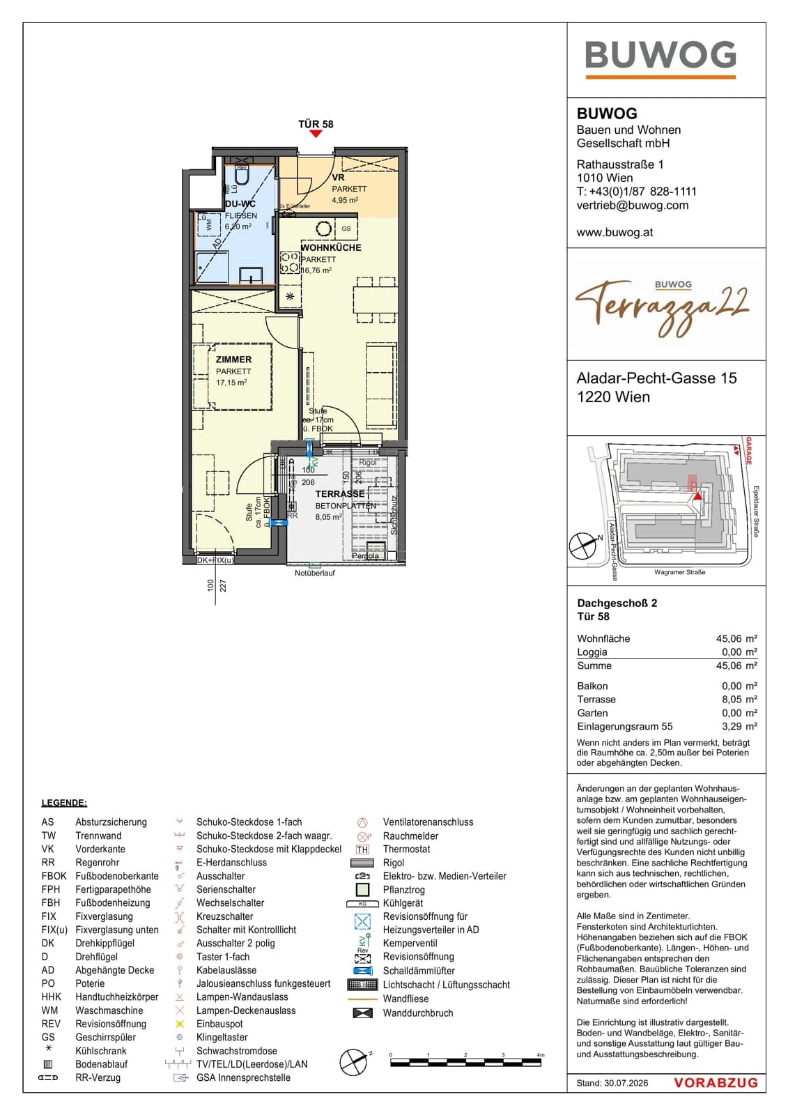 Floorplan Top 15.58 — Terrazza22 — 2 Rooms — 45.1 m² — 2. DG — Südost