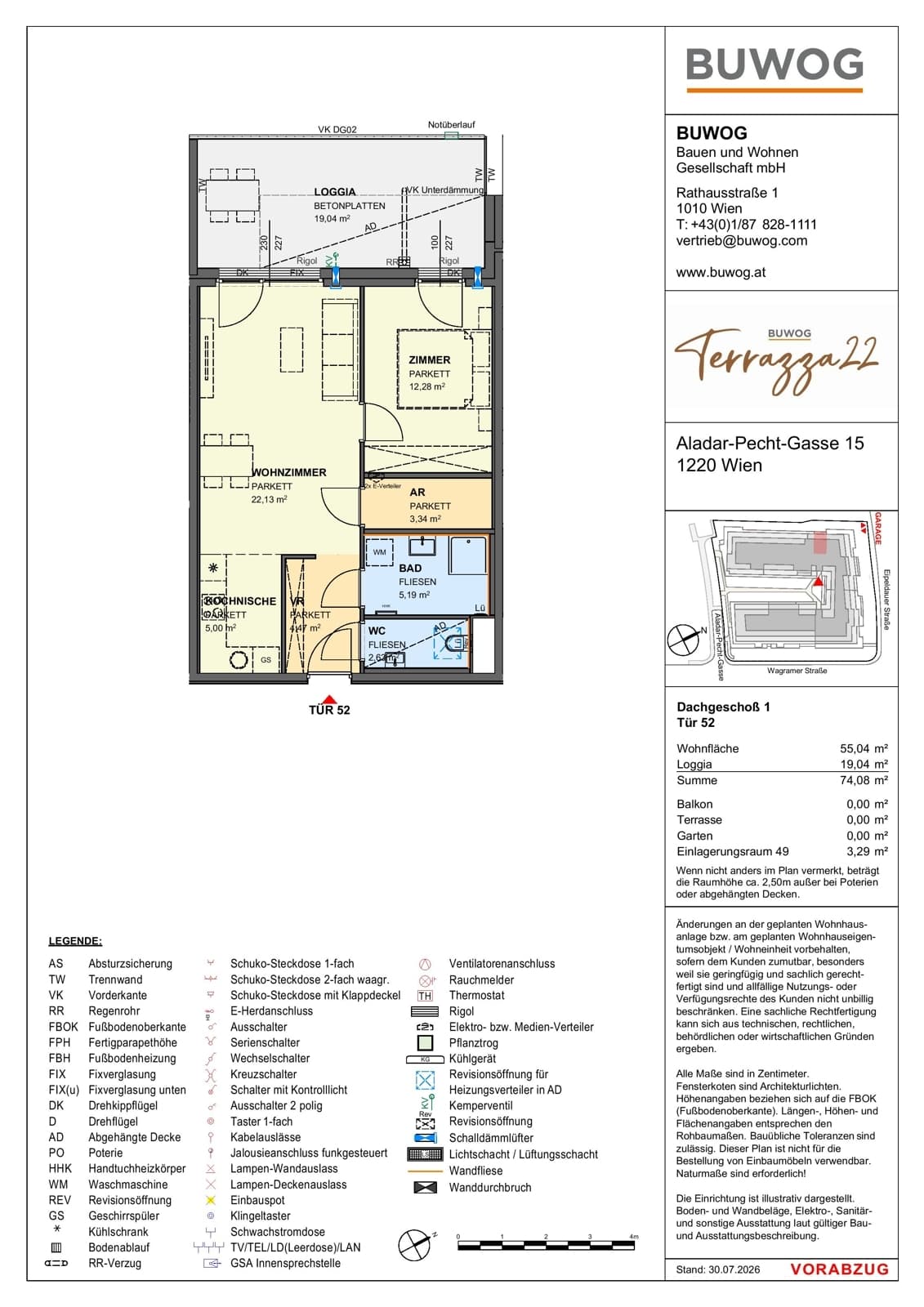Floorplan Top 15.52 — Terrazza22 — 2 Rooms — 55 m² — 1. DG — Nordwest