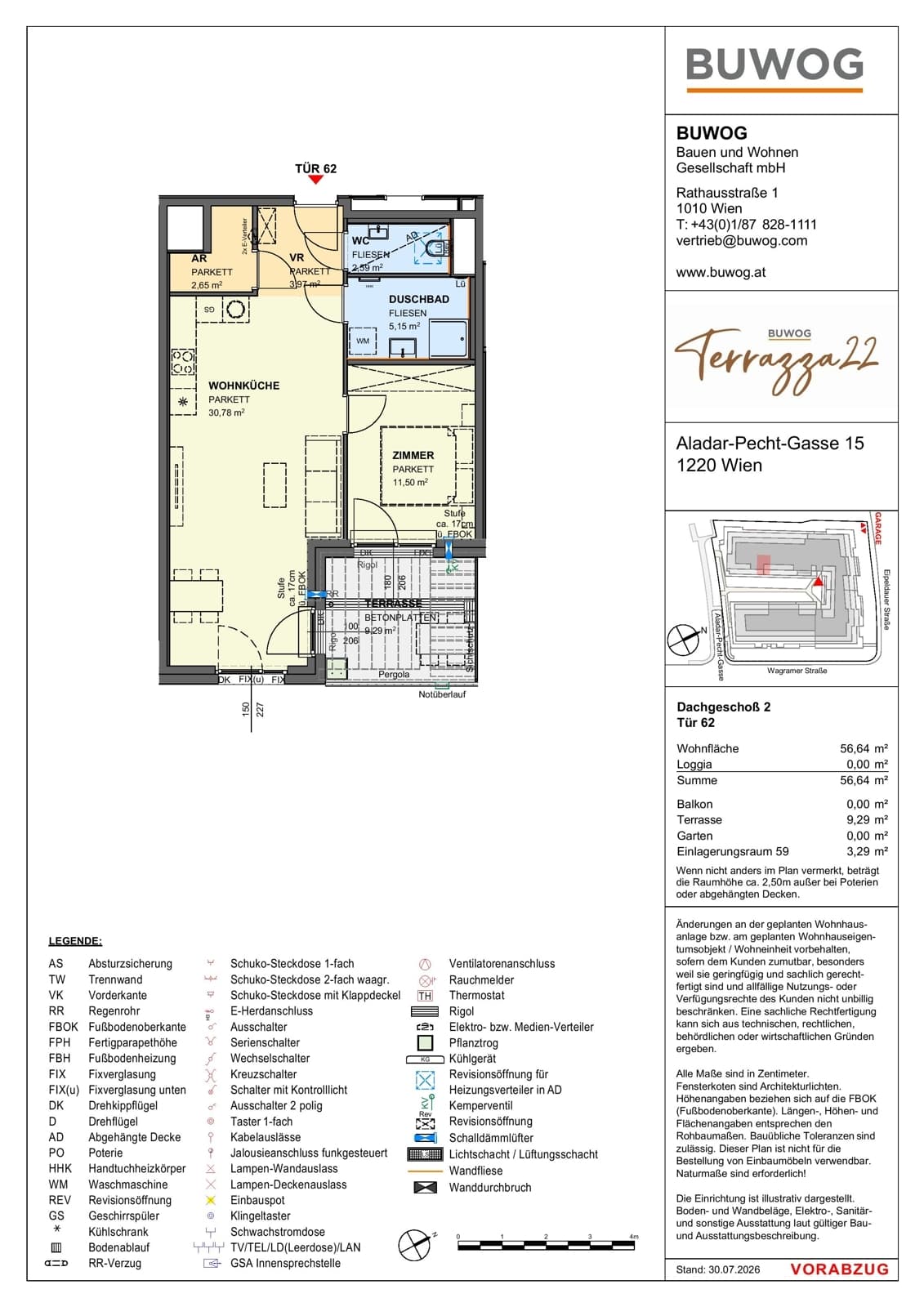 Floorplan Top 15.62 — Terrazza22 — 2 Rooms — 56.6 m² — 2. DG — Südost